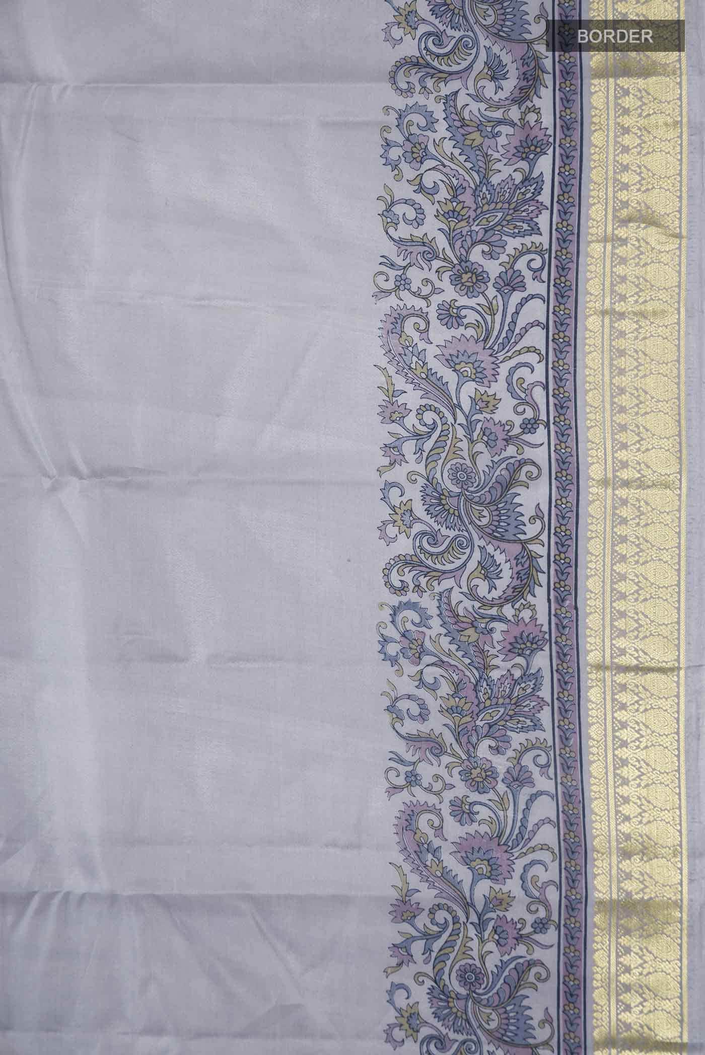 Grey Printed Silk Saree - Image 4