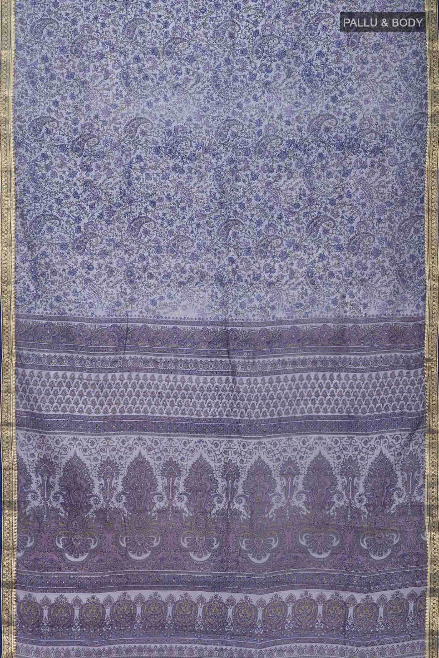 Grey Printed Silk Saree - Image 2