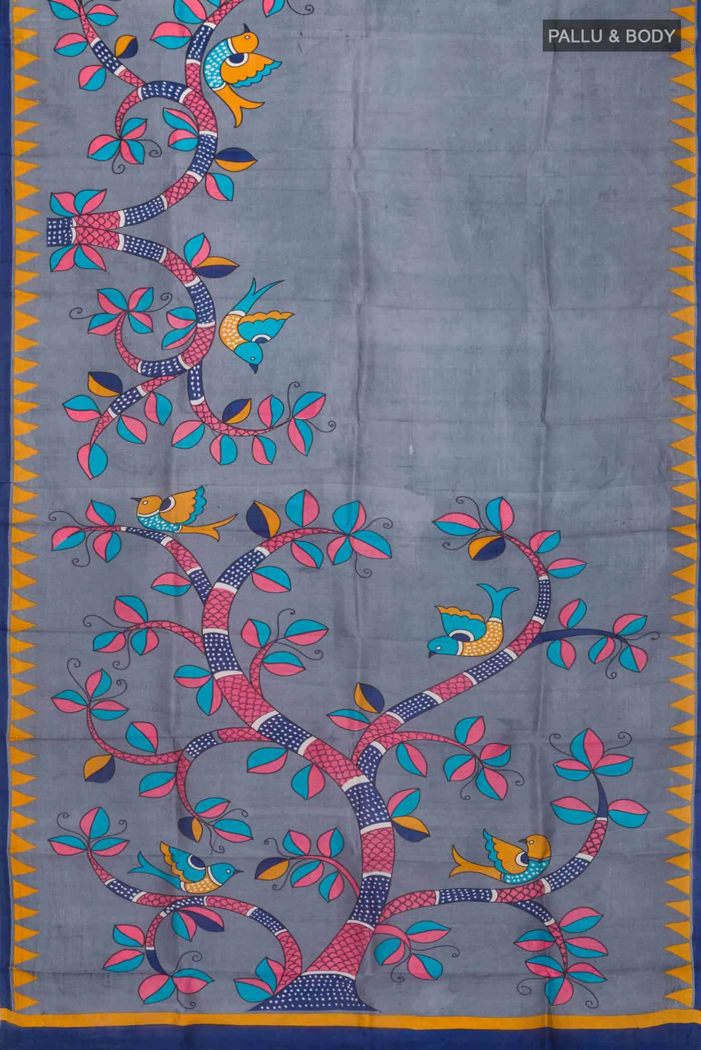 Grey Printed Silk Saree - Image 2