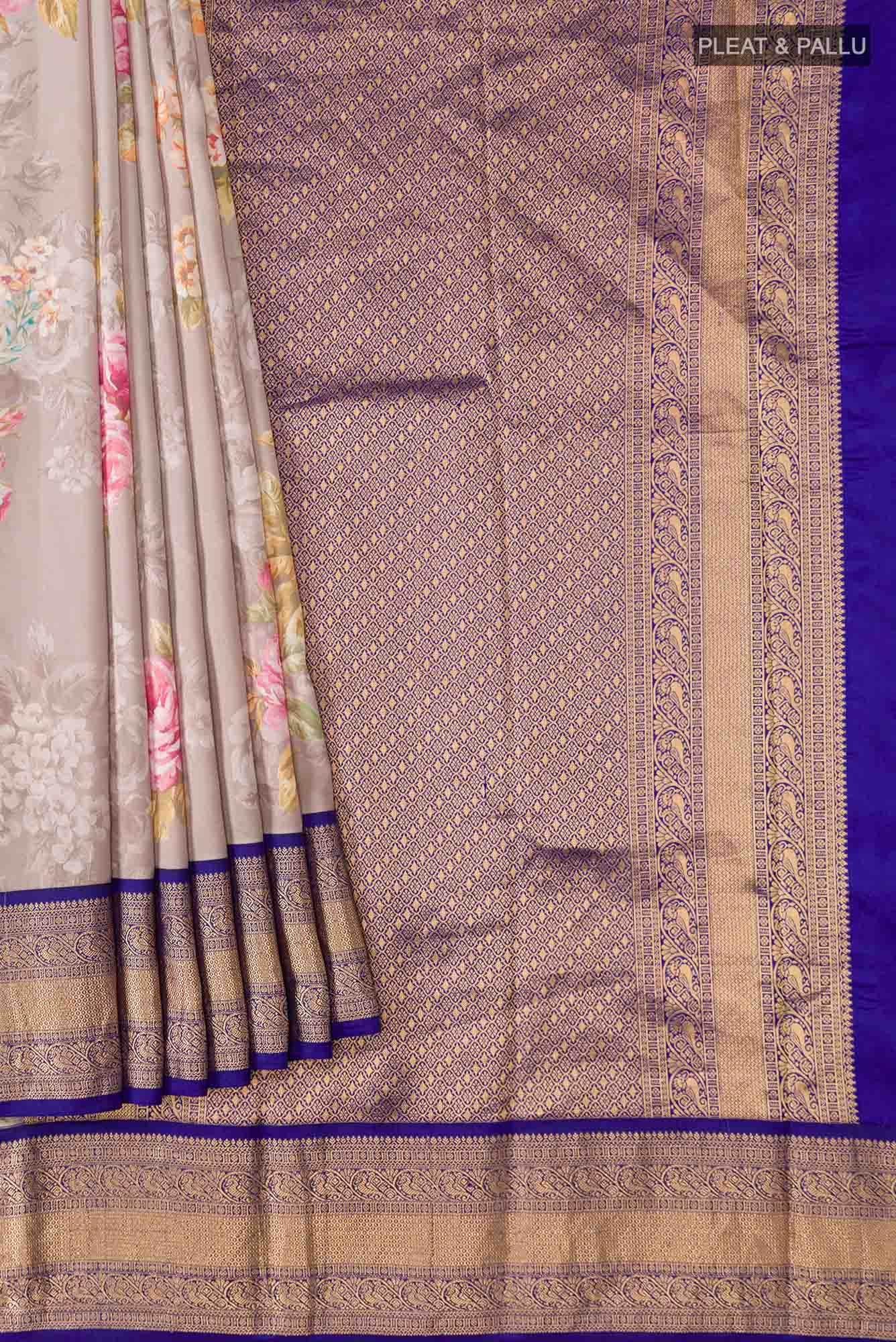 Grey Printed Silk Saree - Image 2