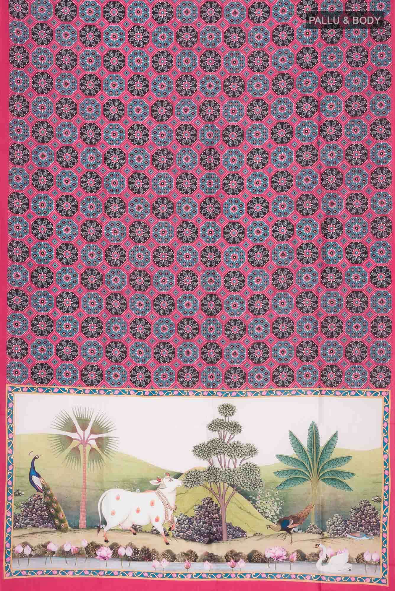 Grey Printed Silk Saree - Image 3
