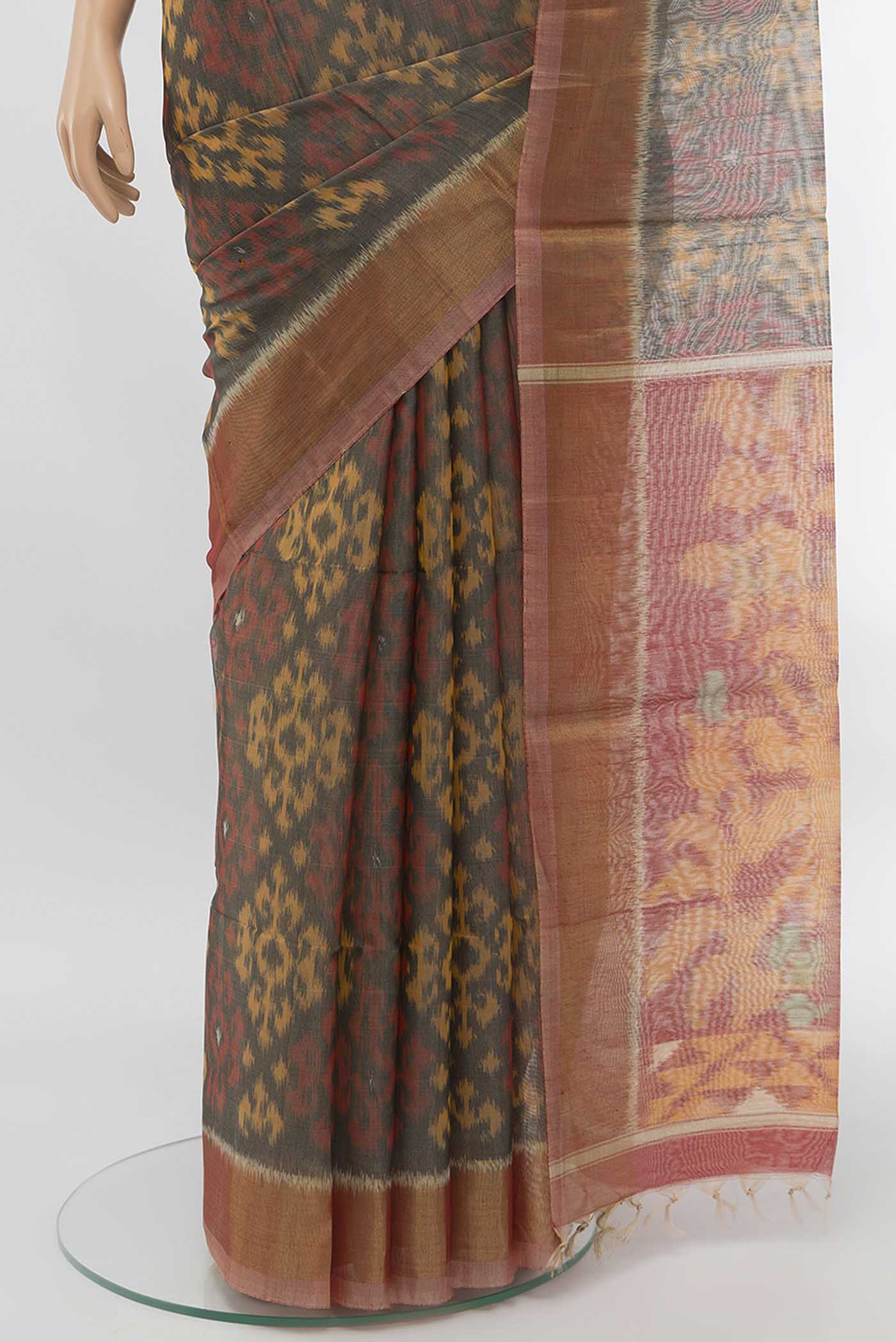 Grey Silk Cotton Saree - Image 3