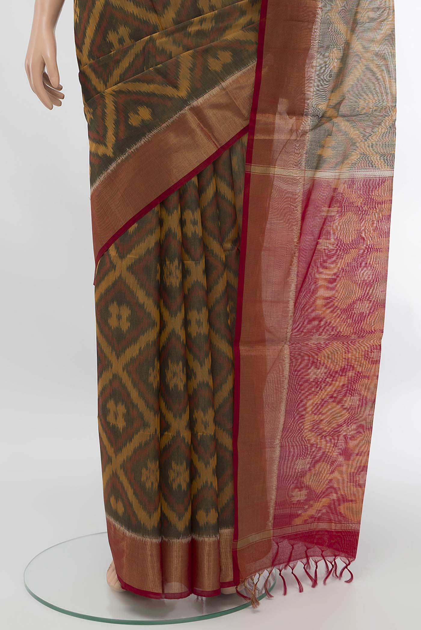 Grey Silk Cotton Saree - Image 3
