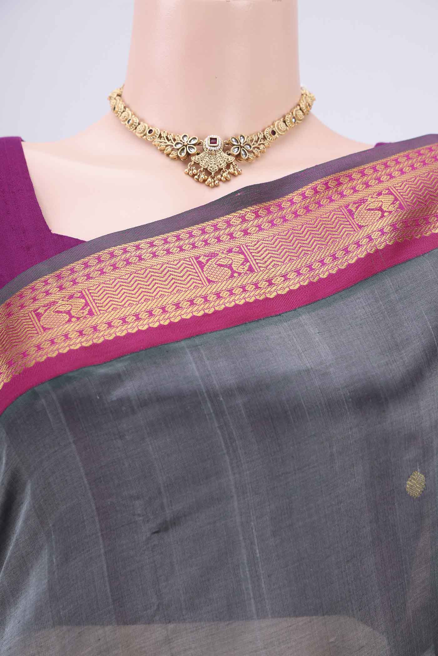 Grey Silk Cotton Saree - Image 2