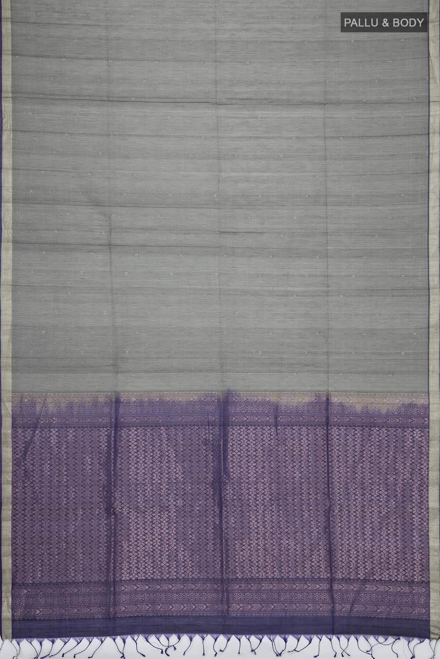 Grey Silk Cotton Saree - Image 2