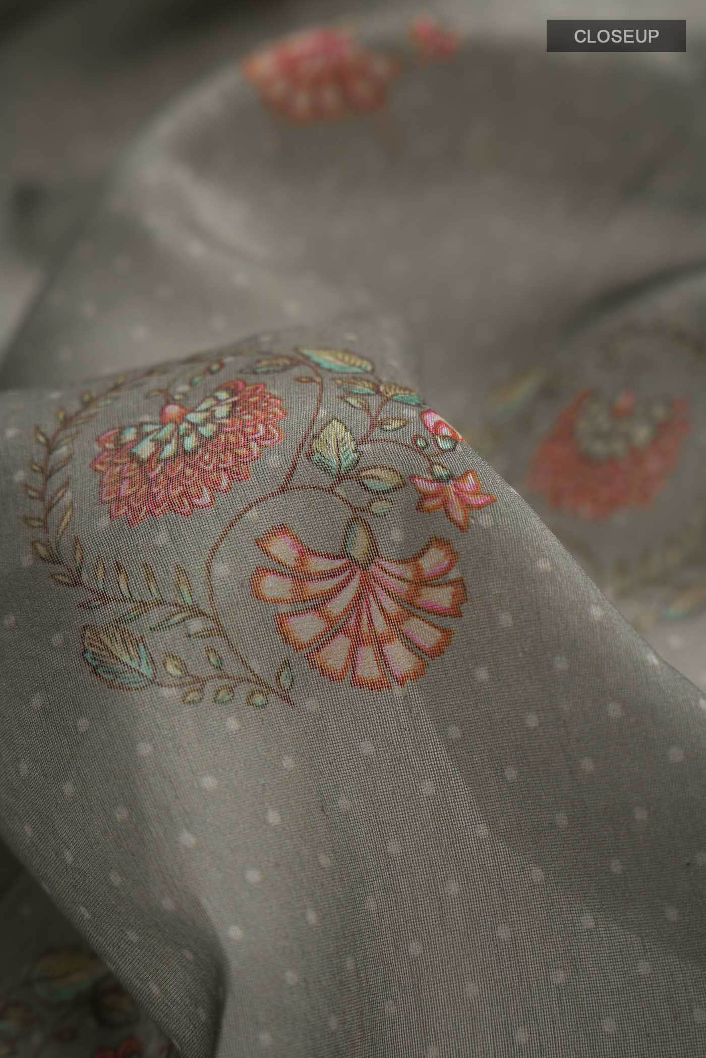 Grey Silk Cotton Saree - Image 2