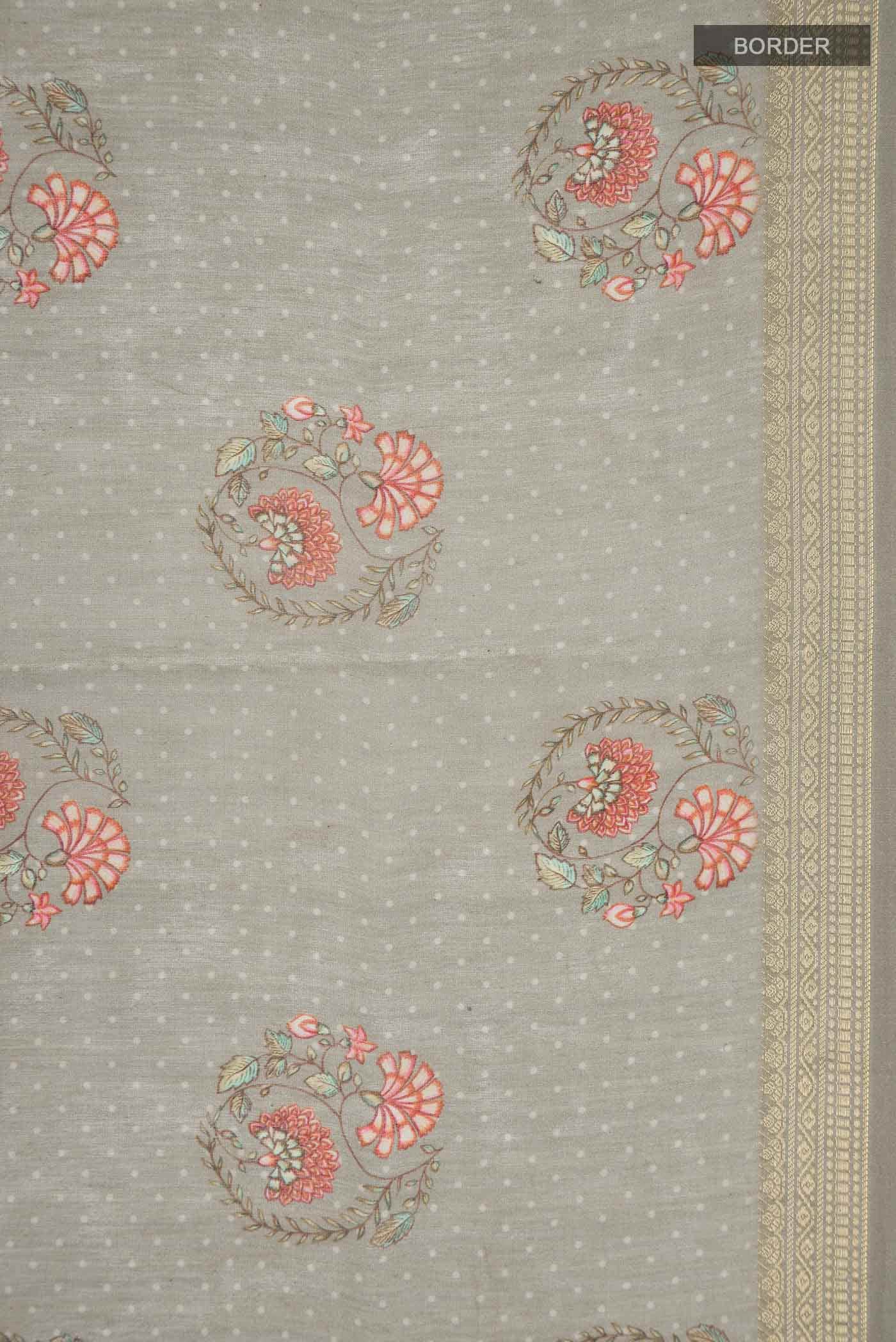 Grey Silk Cotton Saree - Image 4