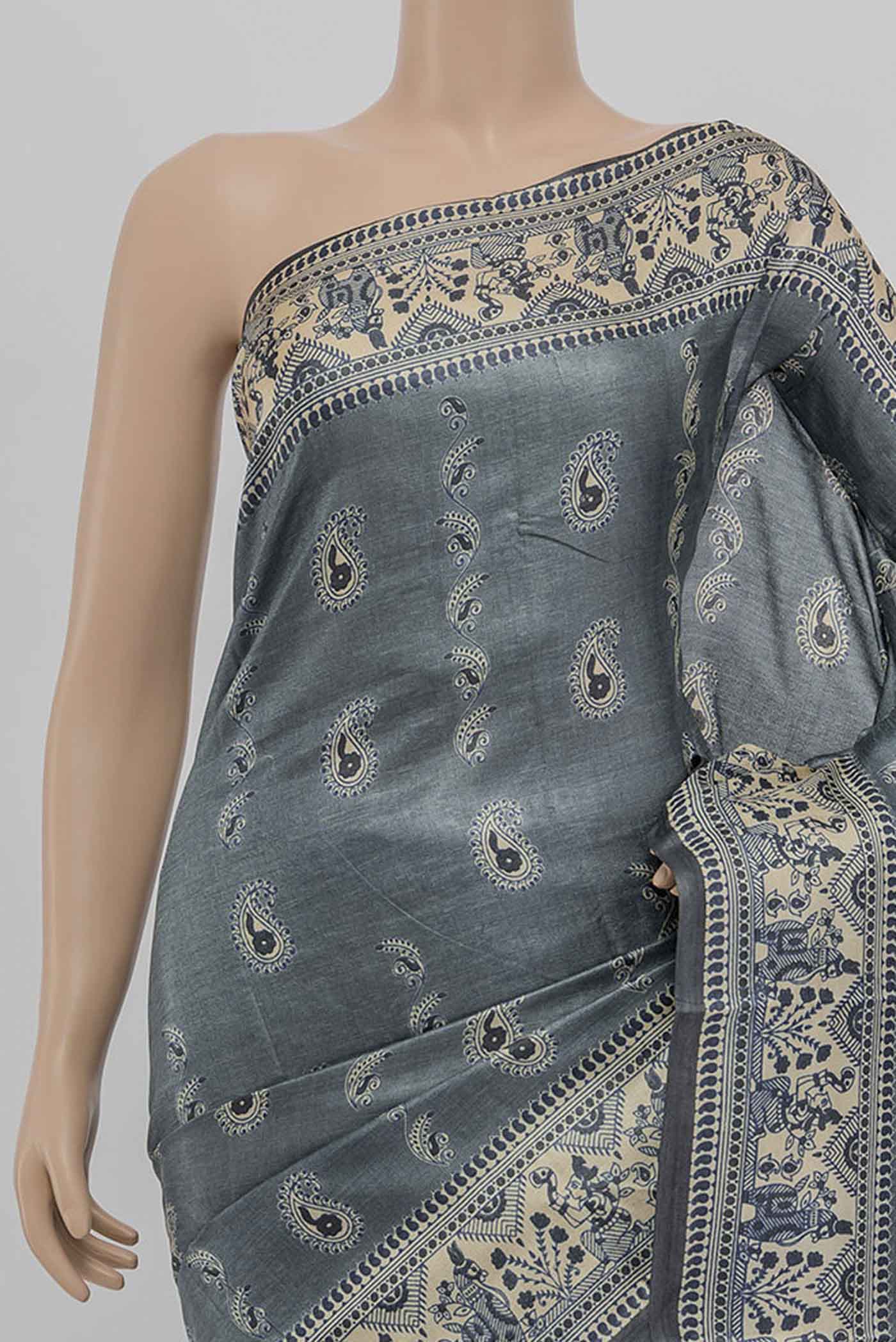 Grey Tussar Saree - Image 2