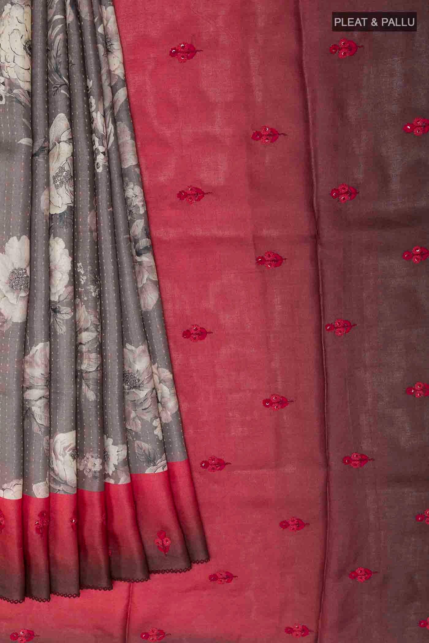 Grey Tussar Saree - Image 4