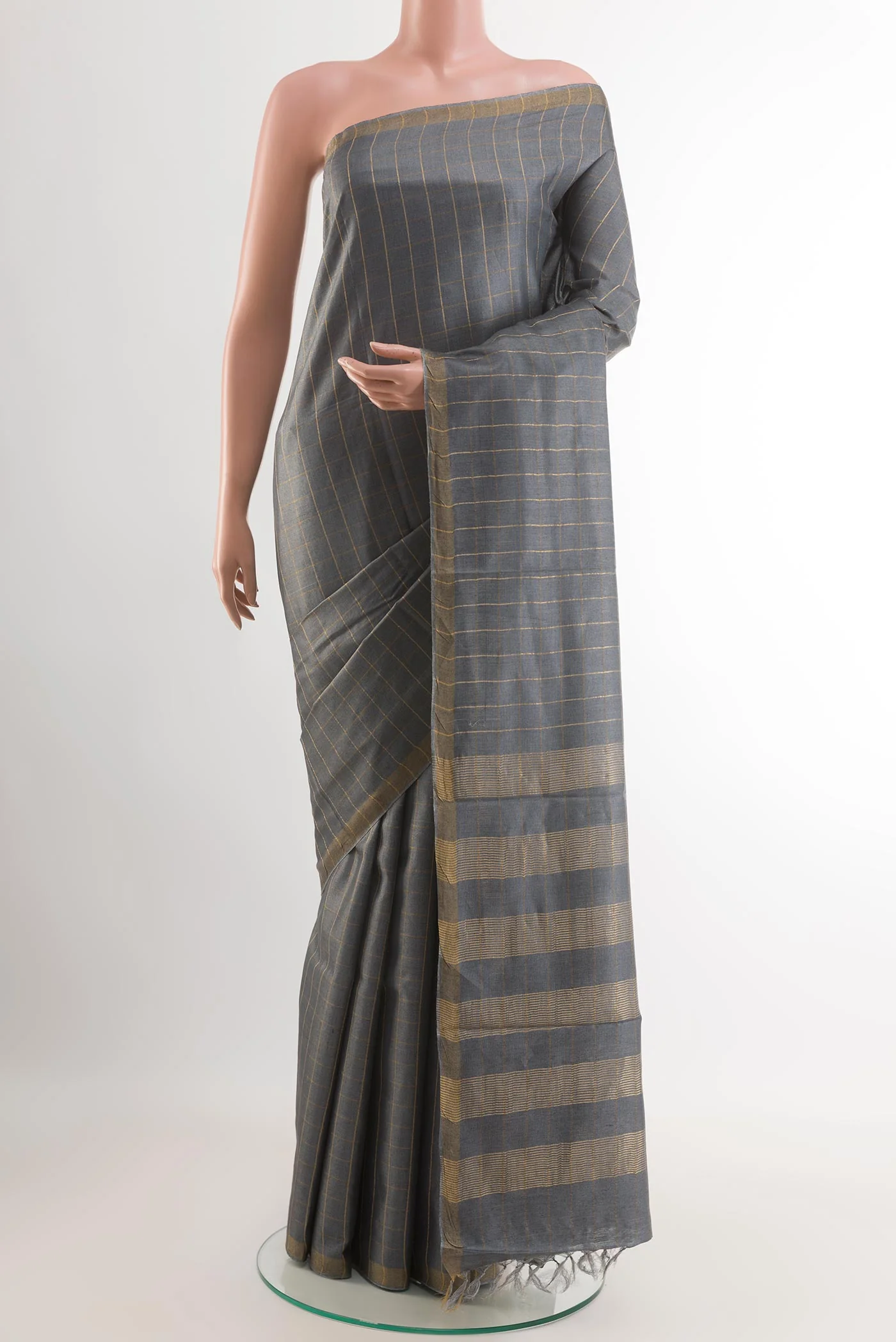 Grey Tussar Silk Saree