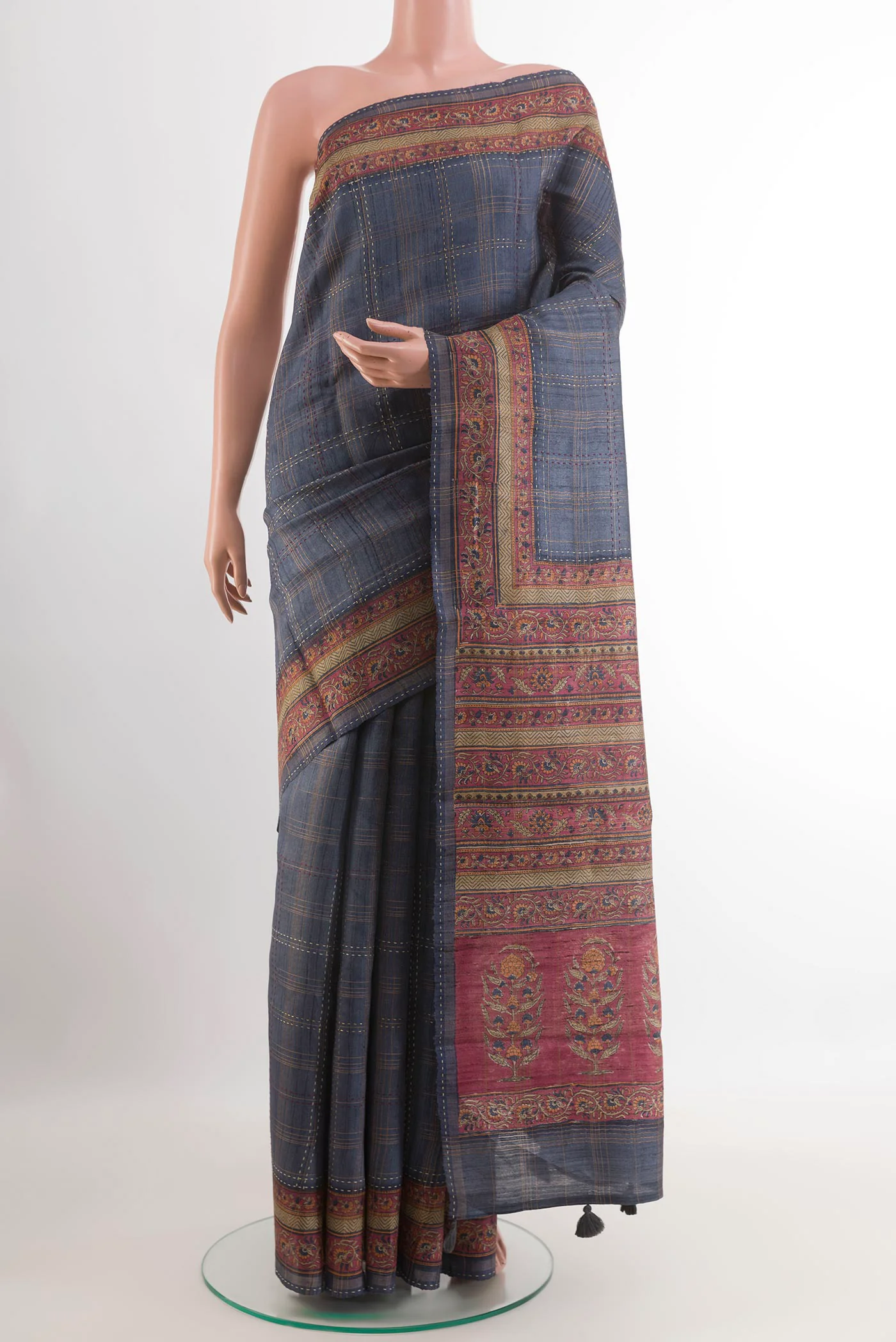 Grey Tussar Silk Saree