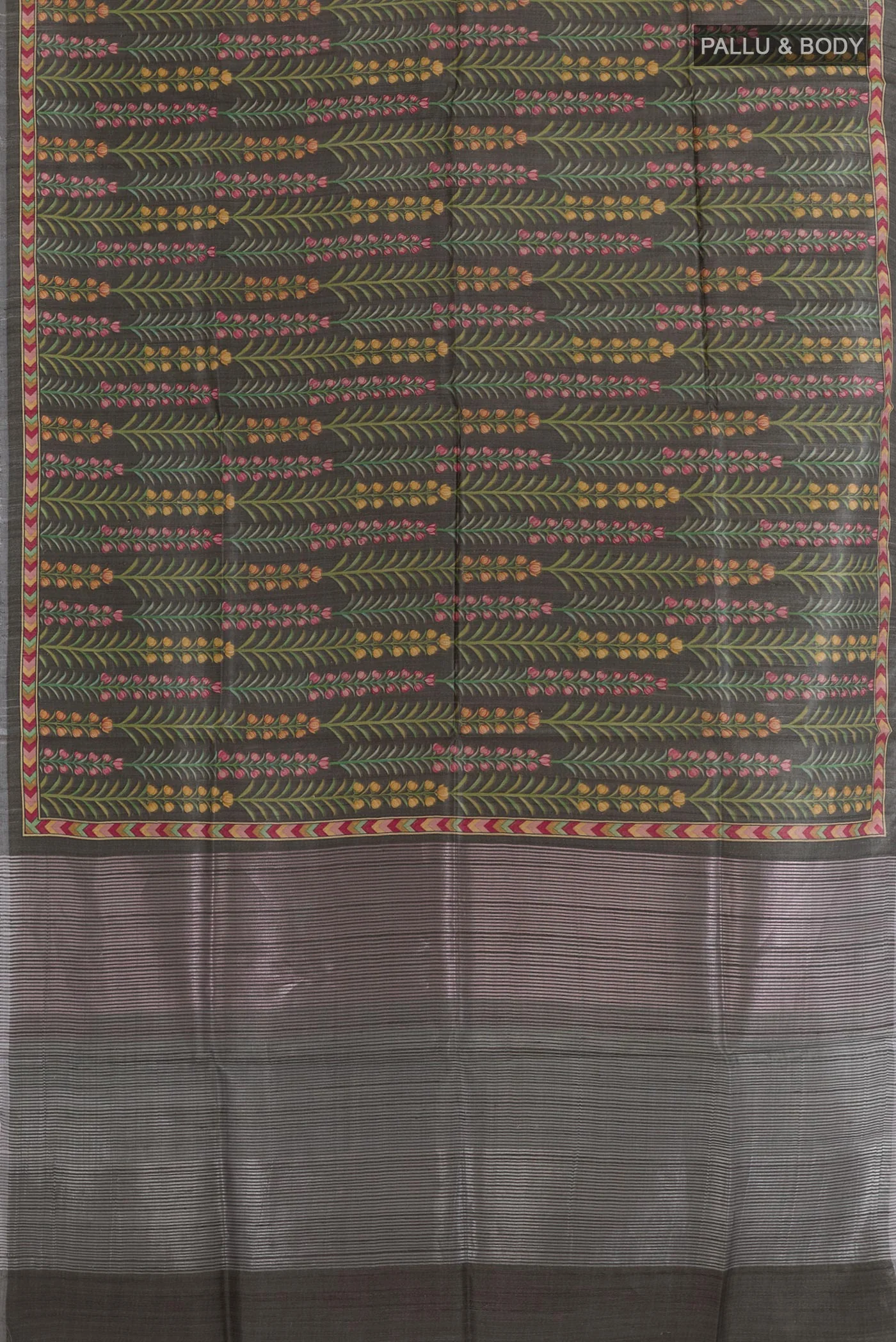 Grey Tussar Silk Saree - Image 3