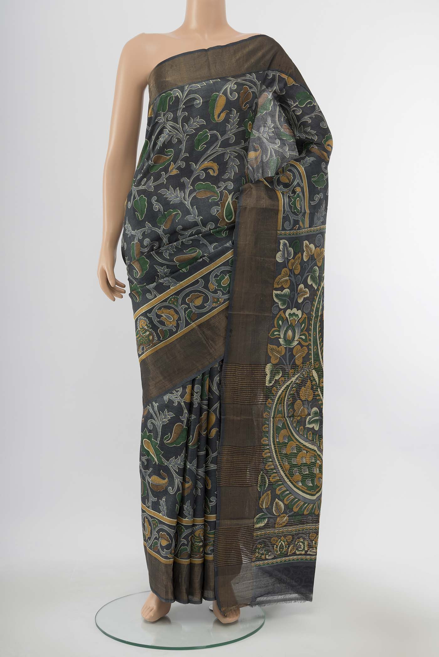 Grey Tussar Silk Saree