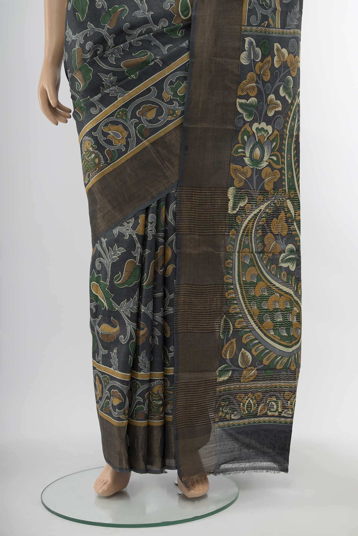 Grey Tussar Silk Saree - Image 3