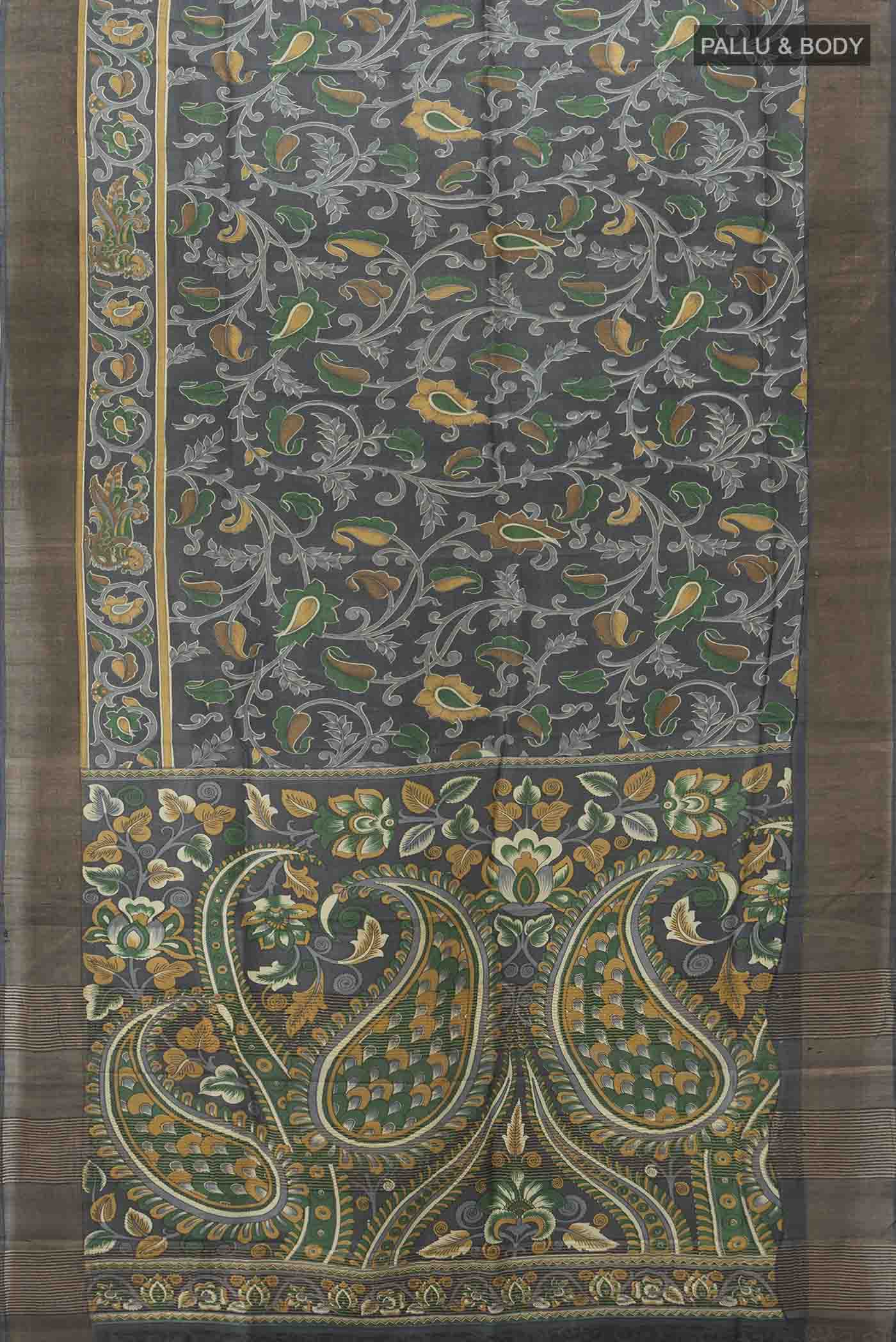 Grey Tussar Silk Saree - Image 5