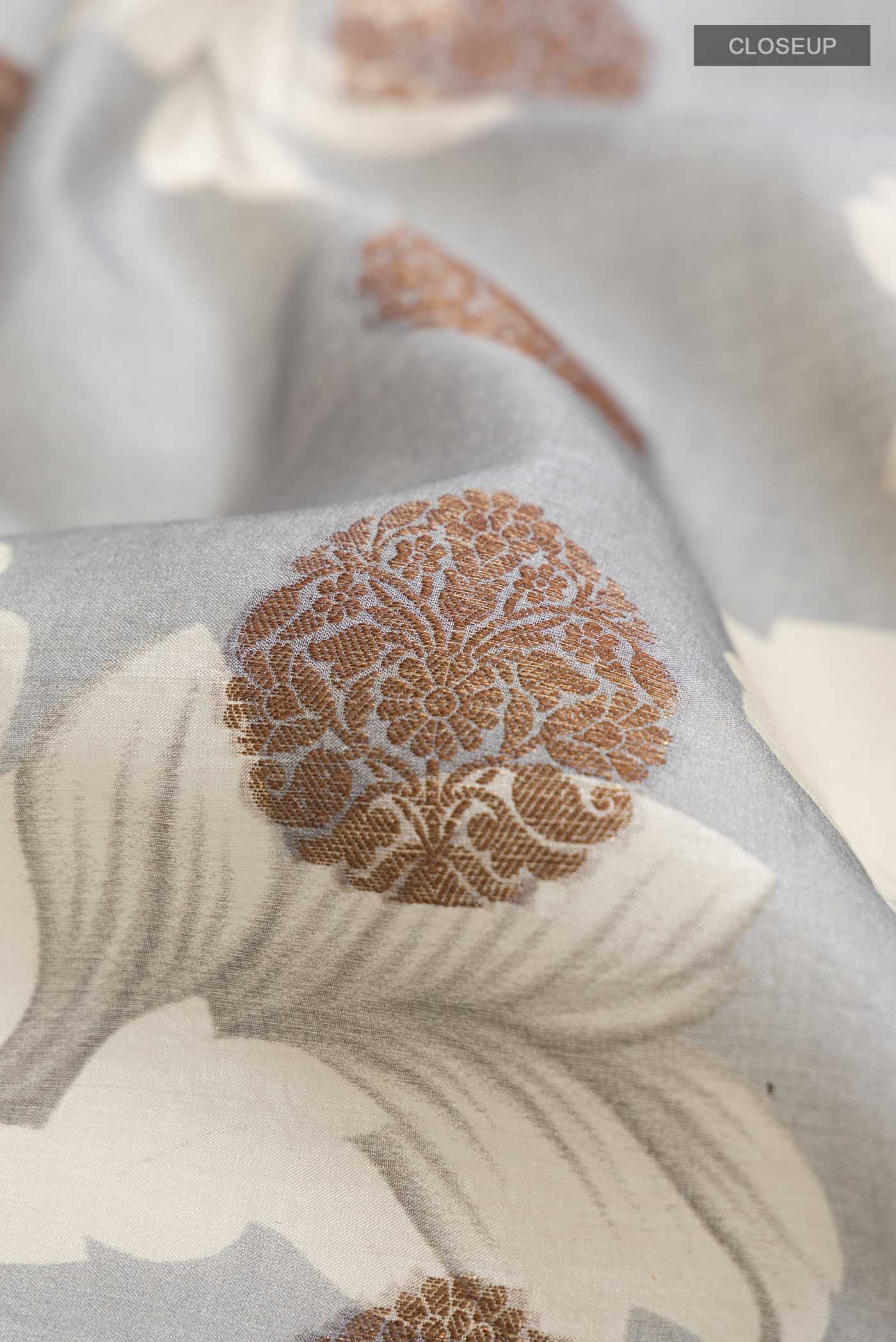 Grey Tussar Silk Saree - Image 2