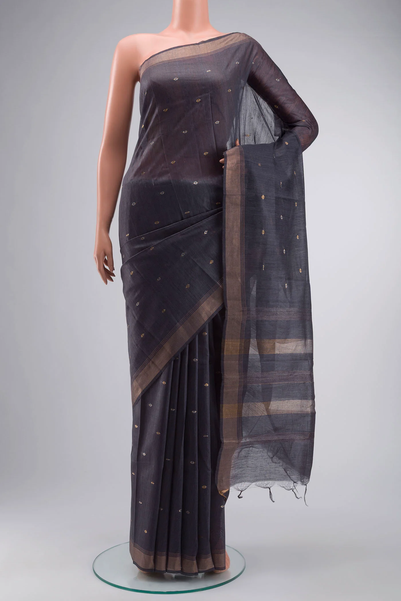 Grey Tussar Silk Saree
