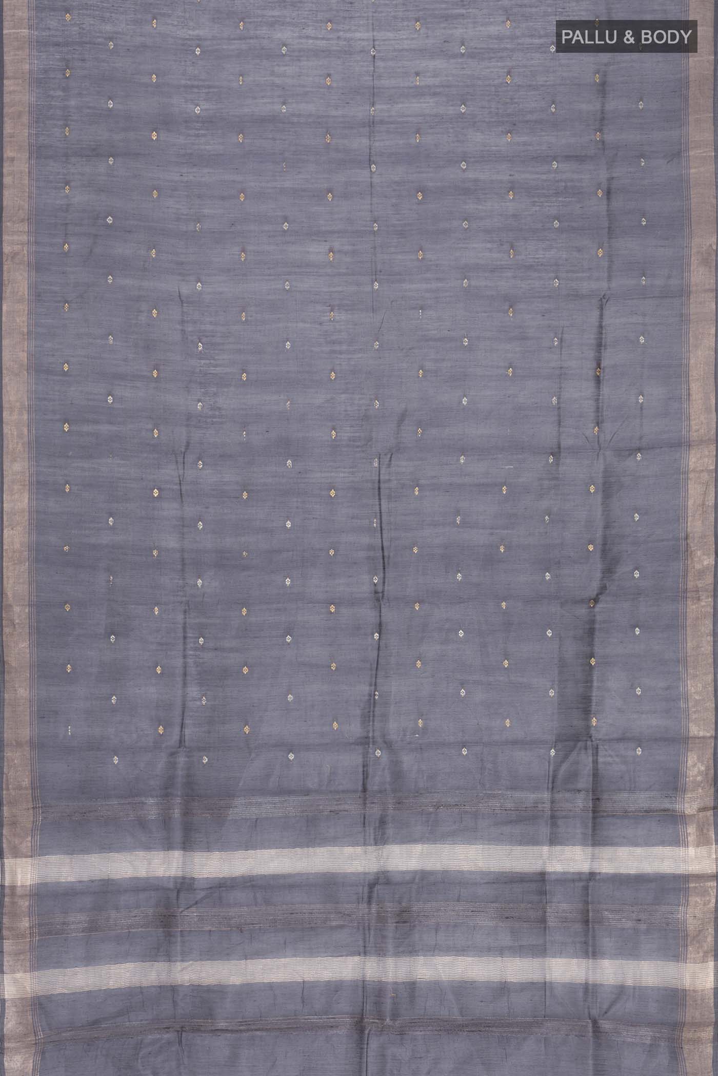 Grey Tussar Silk Saree - Image 3
