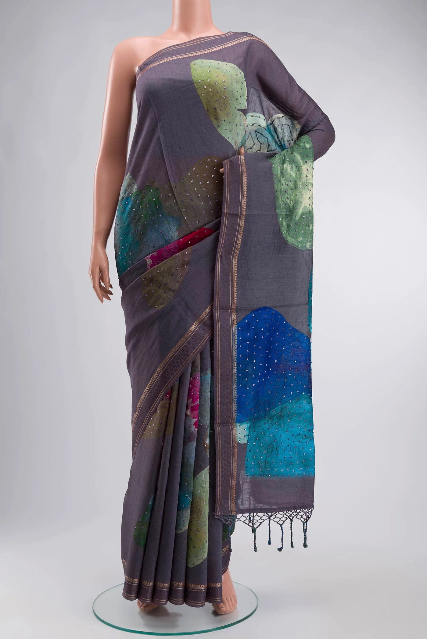 Grey Tussar Silk Saree