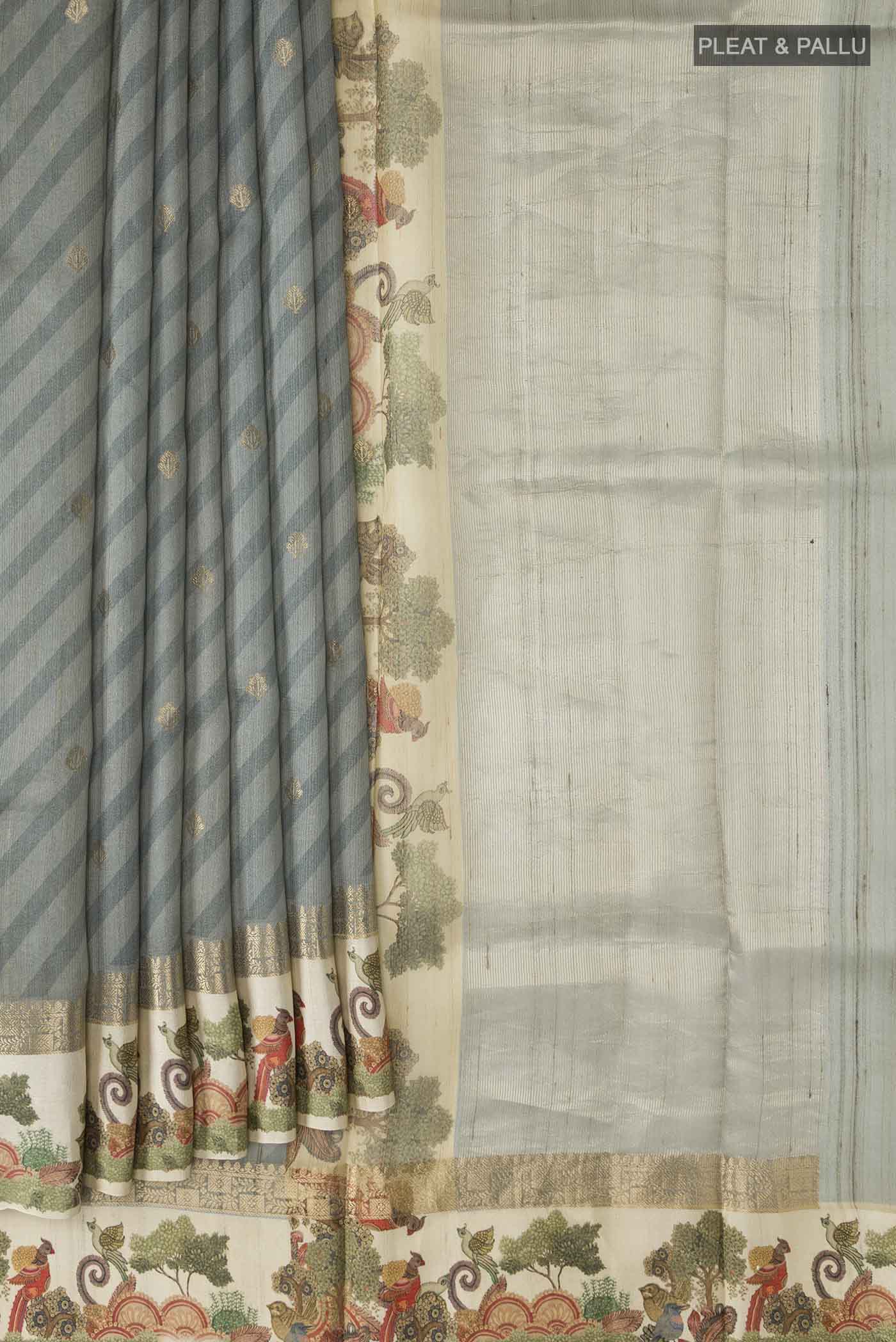 Grey Tussar Silk Saree - Image 4