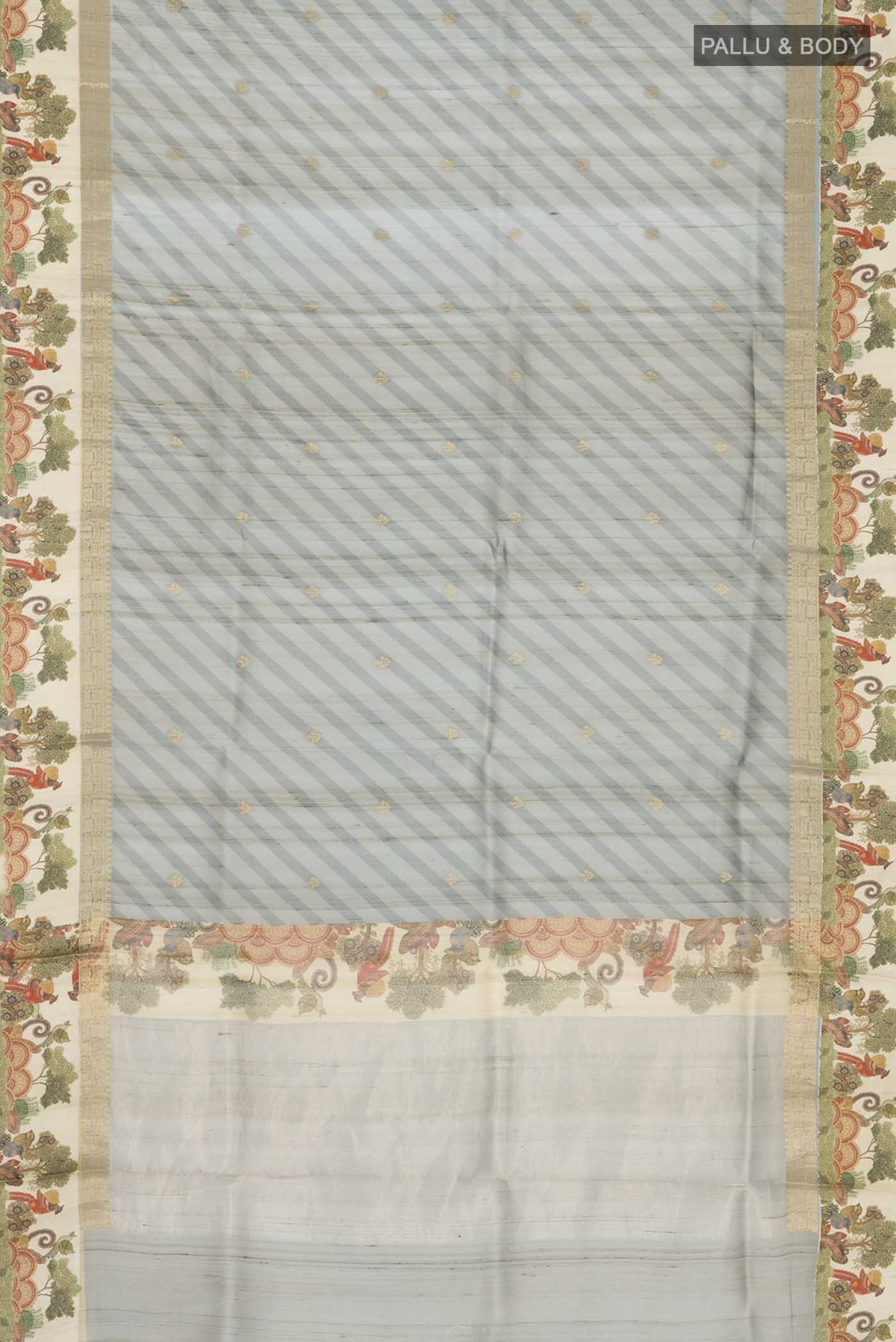 Grey Tussar Silk Saree - Image 6