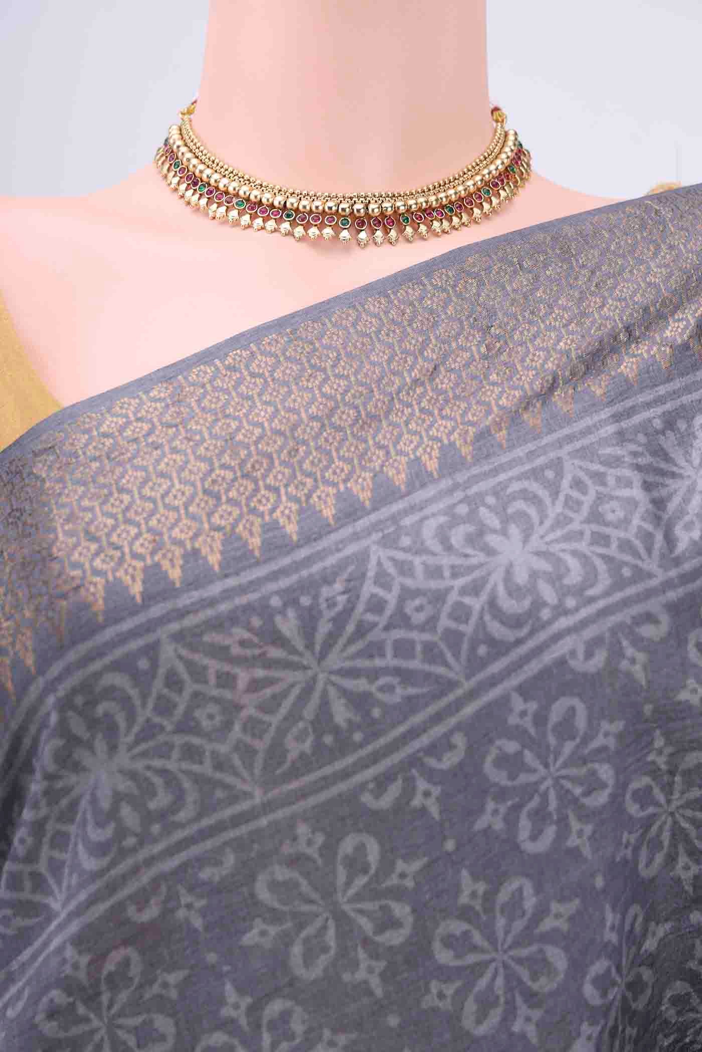 Grey Tussar Silk Saree - Image 2