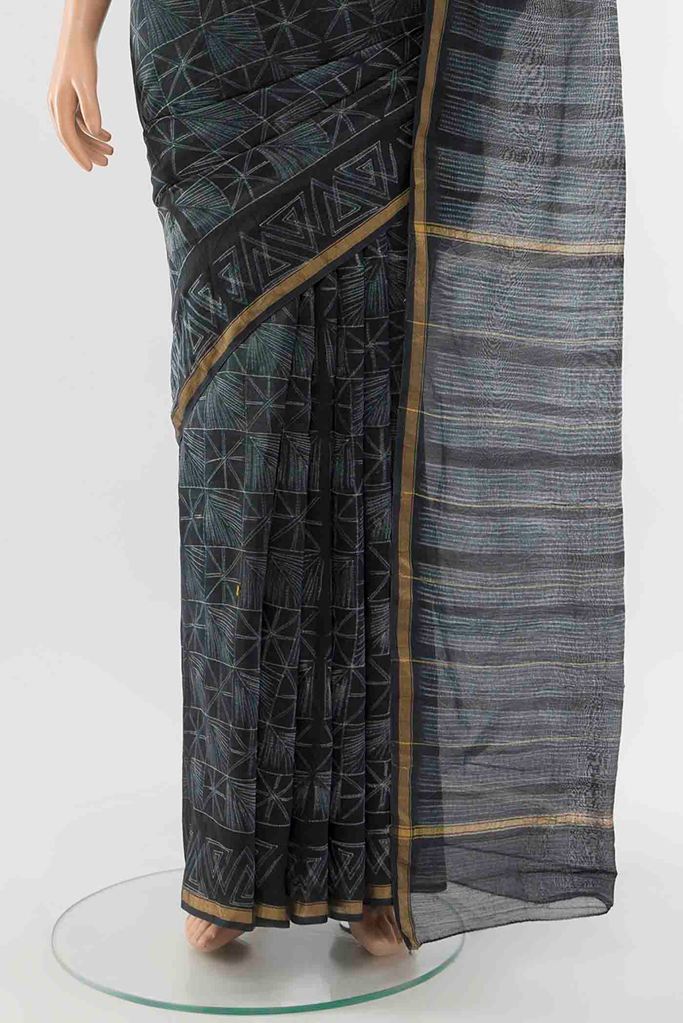 Navy Blue Chanderi Silk Cotton Saree - Image 3