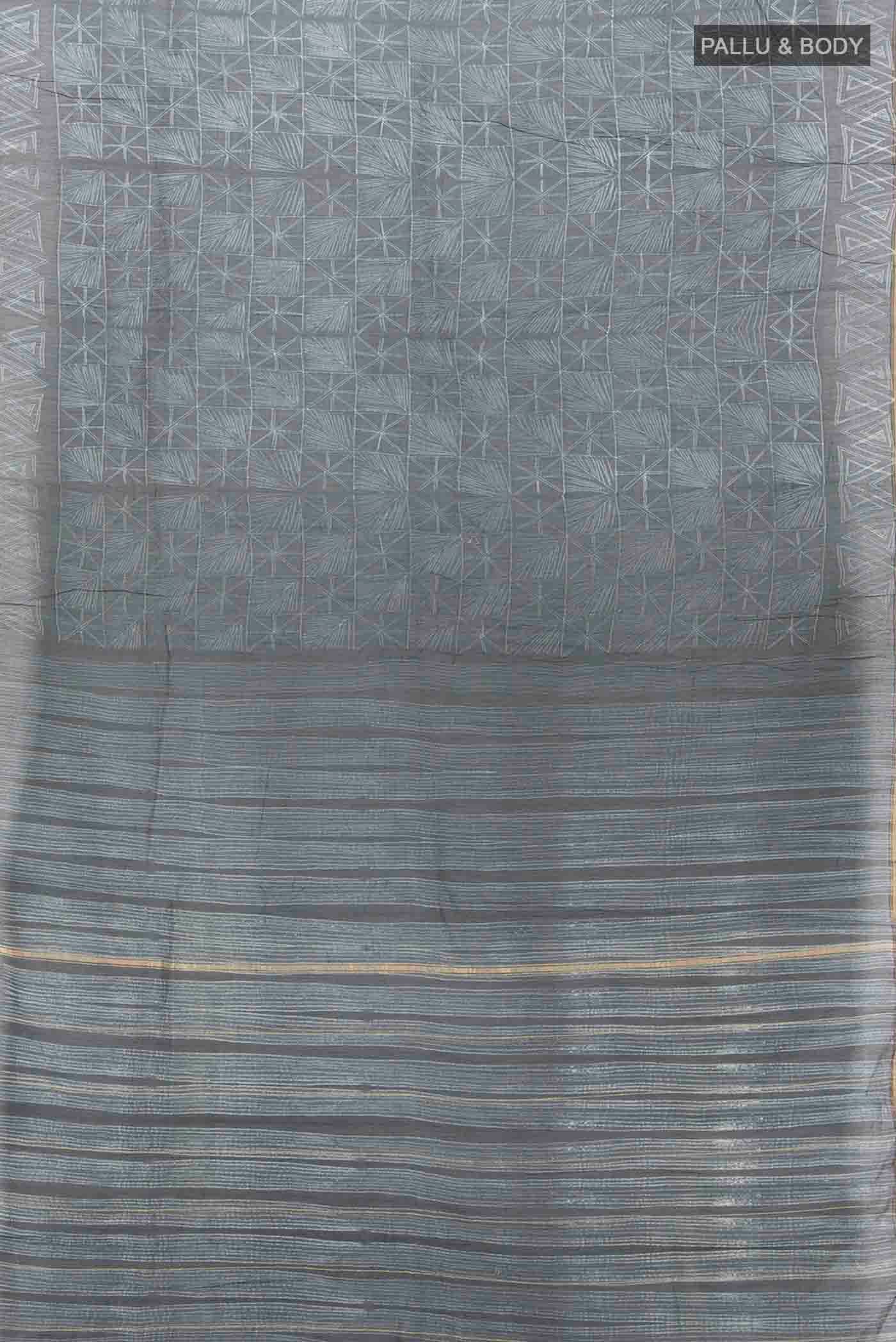Navy Blue Chanderi Silk Cotton Saree - Image 5