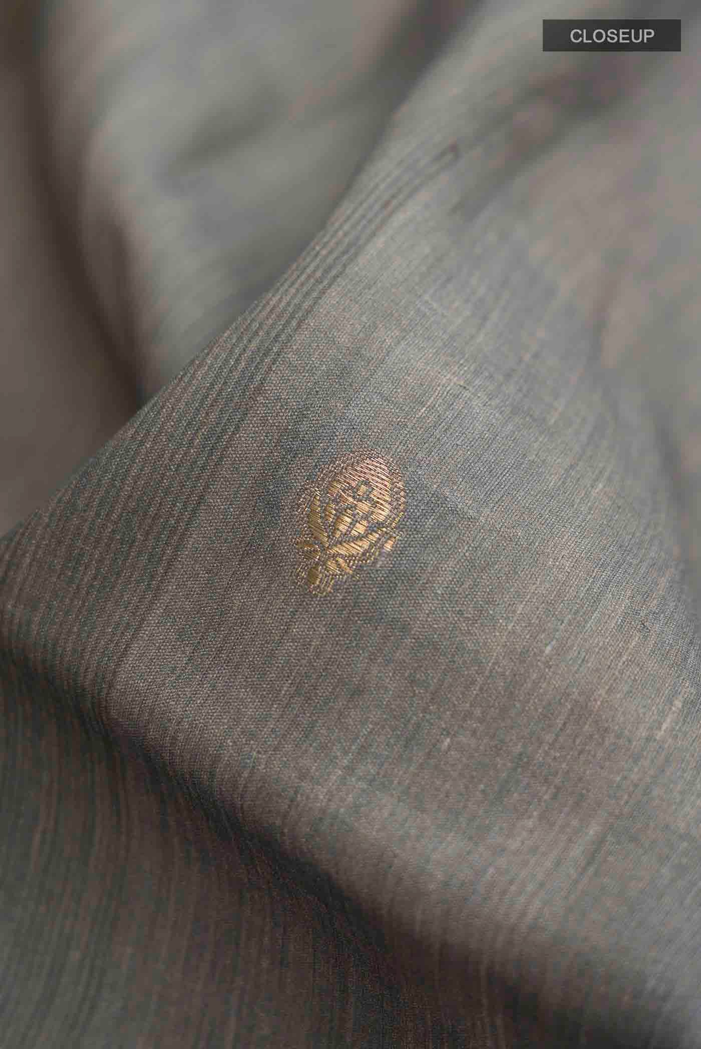 Grey Tussar Silk Saree - Image 2