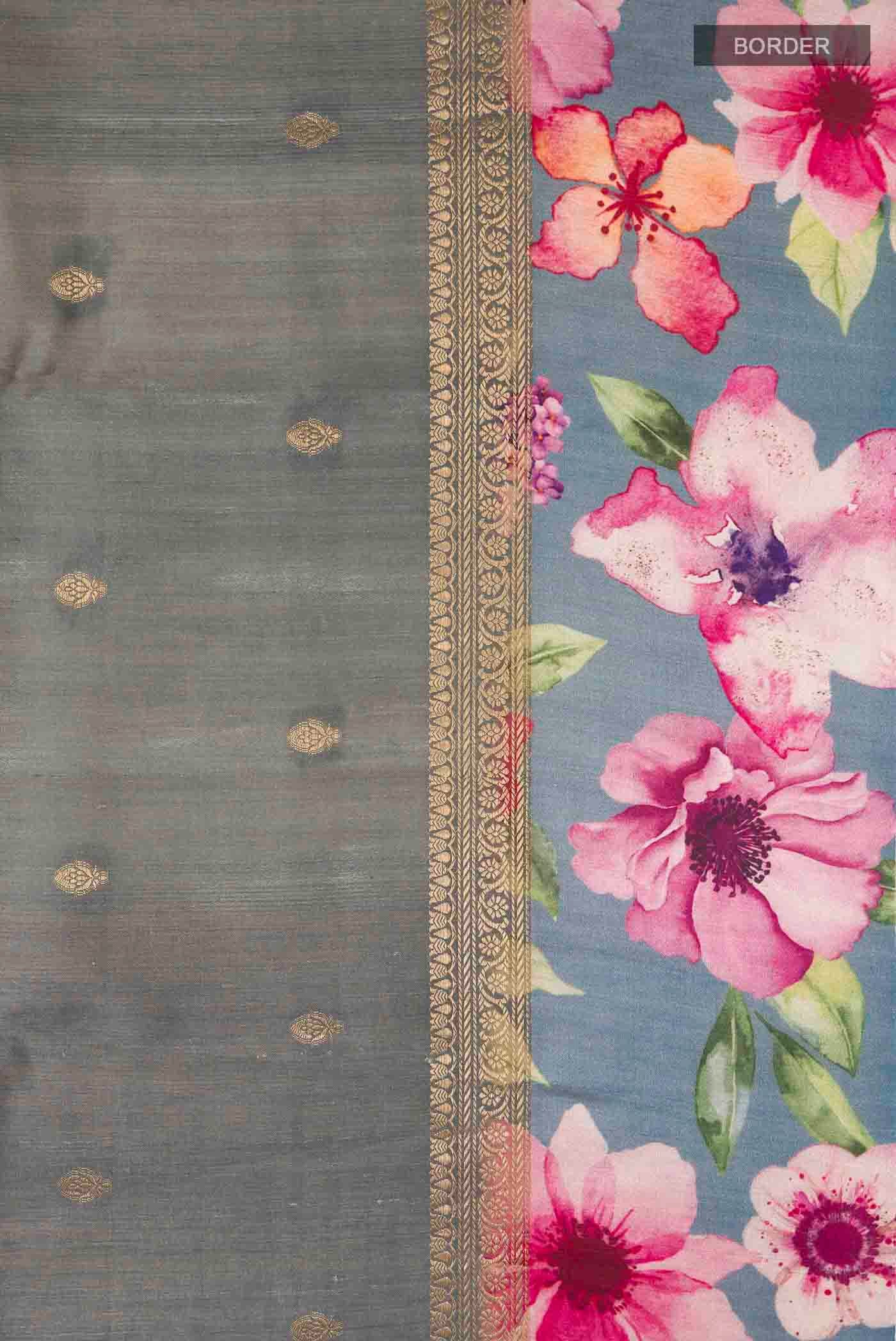 Grey Tussar Silk Saree - Image 3