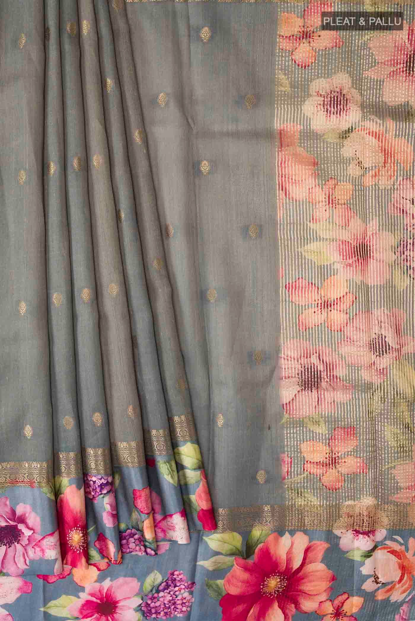 Grey Tussar Silk Saree - Image 4