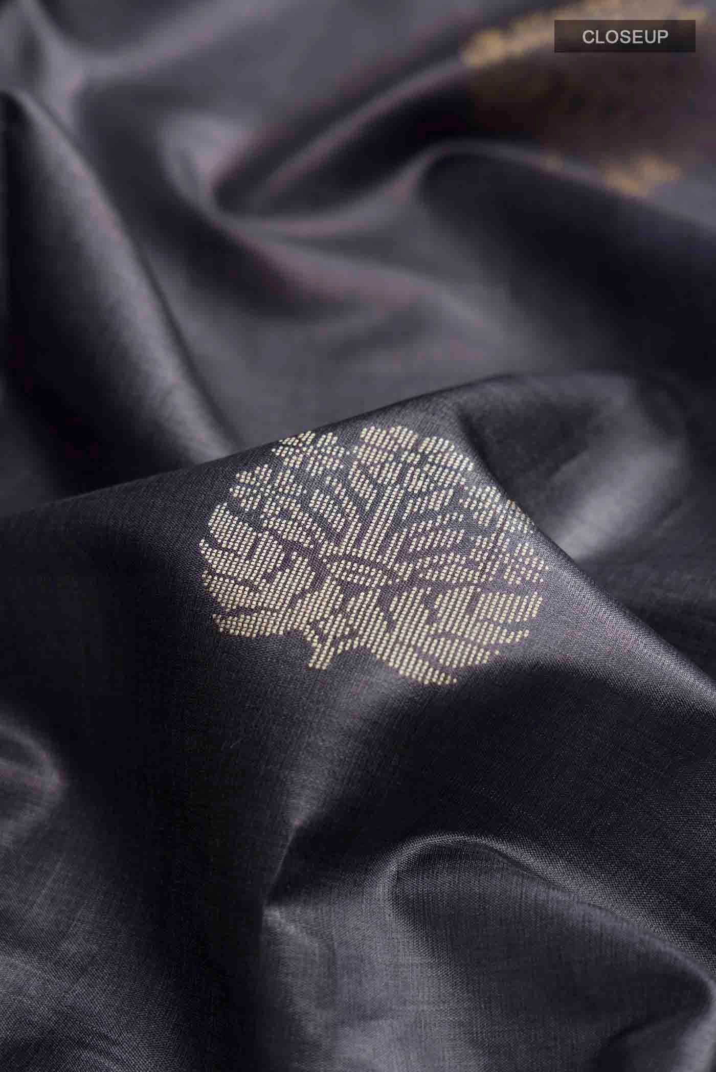 Grey Tussar Silk Saree - Image 2