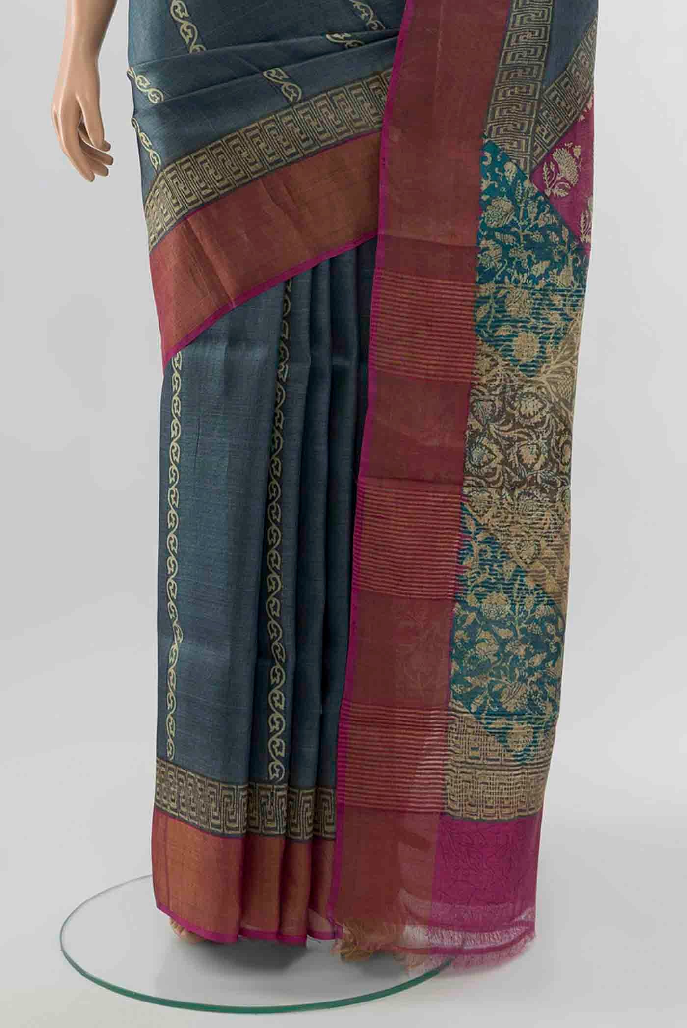 Grey Tussar Silk Saree - Image 3