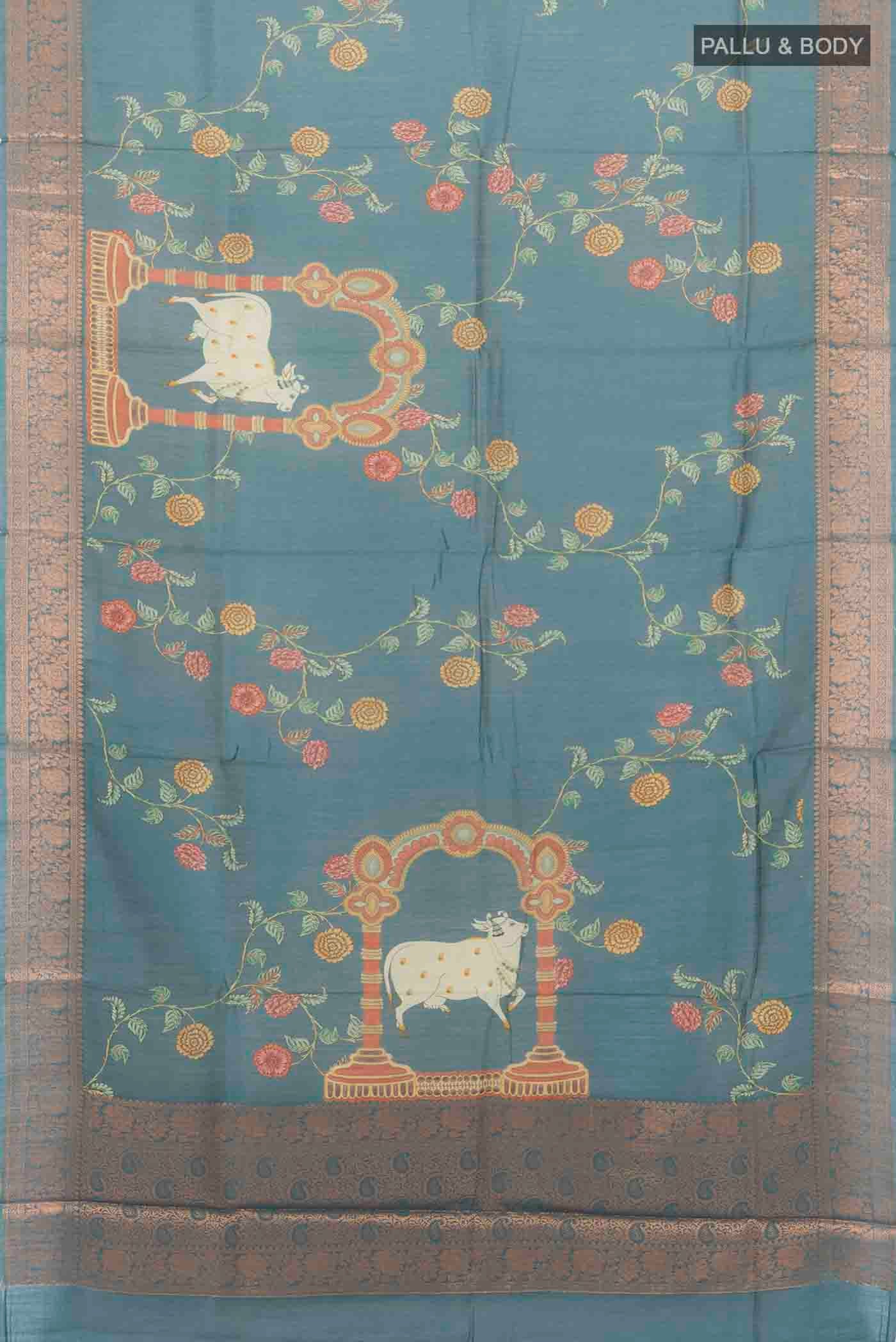 Blue Tussar Silk Saree - Image 5