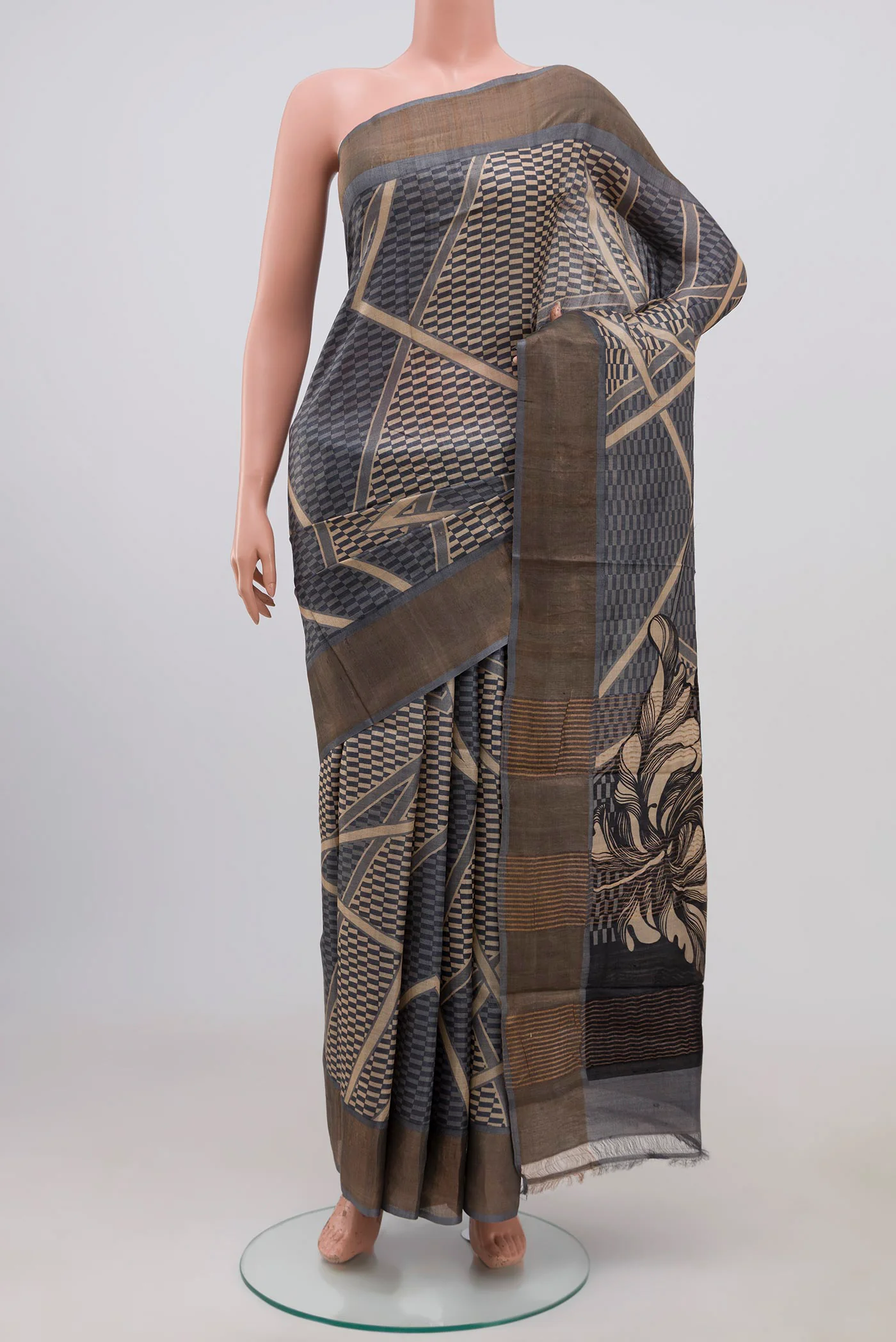 Grey Tussar Silk Saree