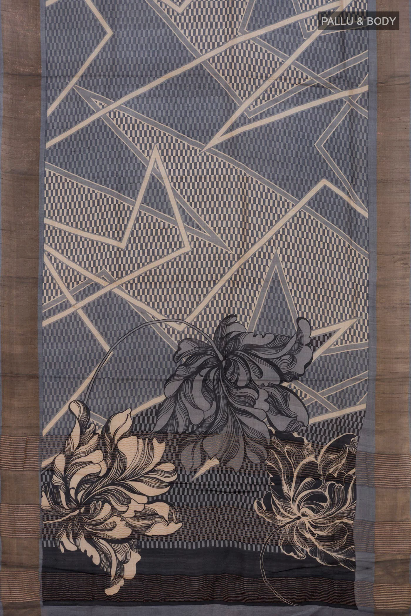 Grey Tussar Silk Saree - Image 5