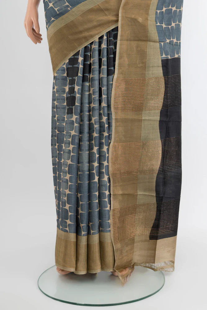 Grey Tussar Silk Saree - Image 3