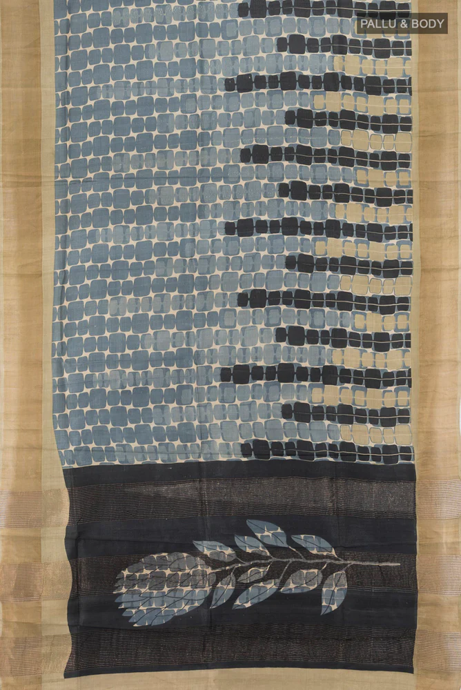Grey Tussar Silk Saree - Image 5