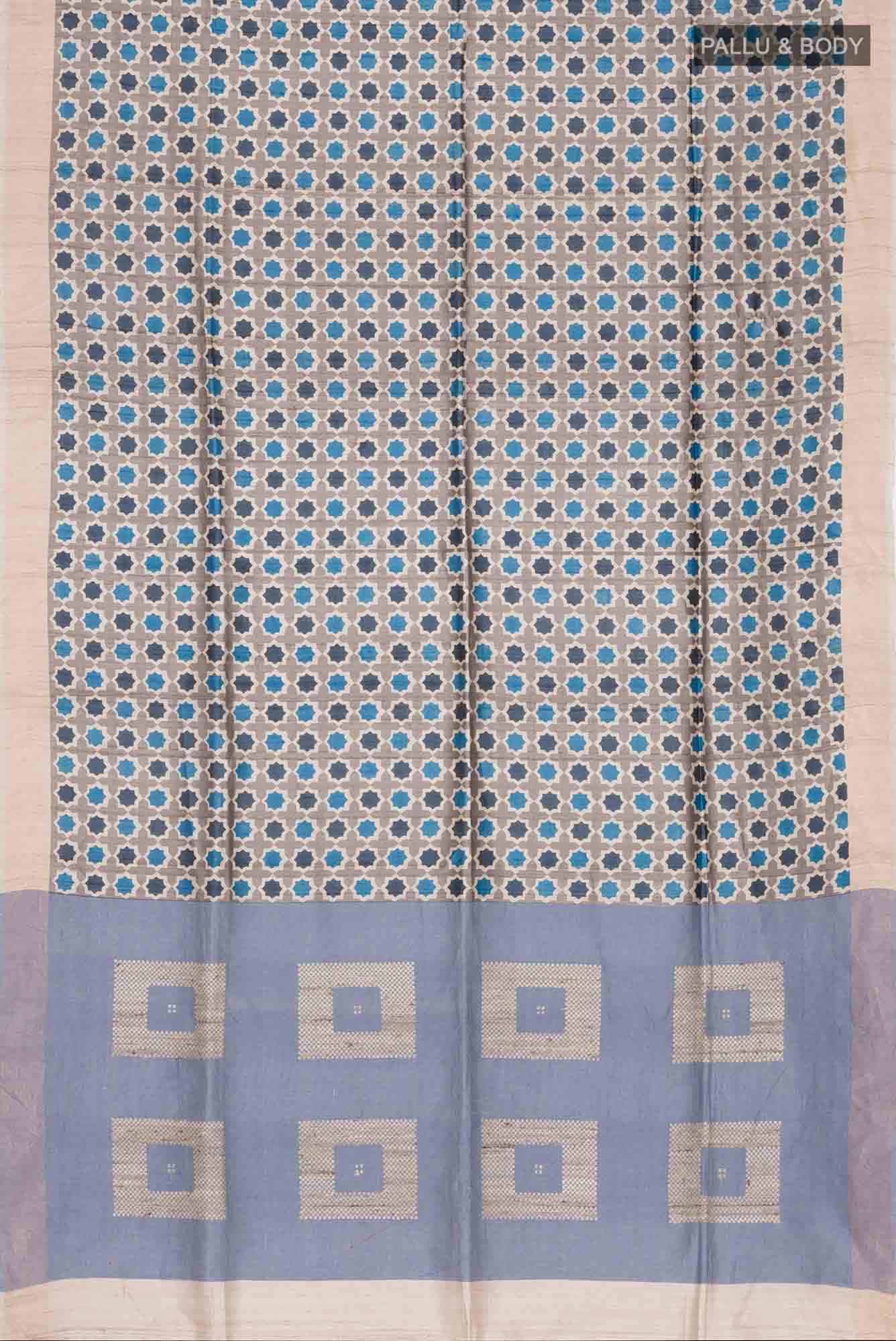 Grey Tussar Silk Saree - Image 3