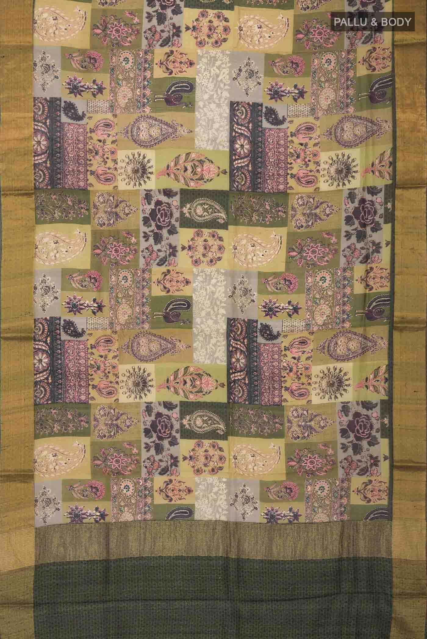 Grey Tussar Silk Saree - Image 3