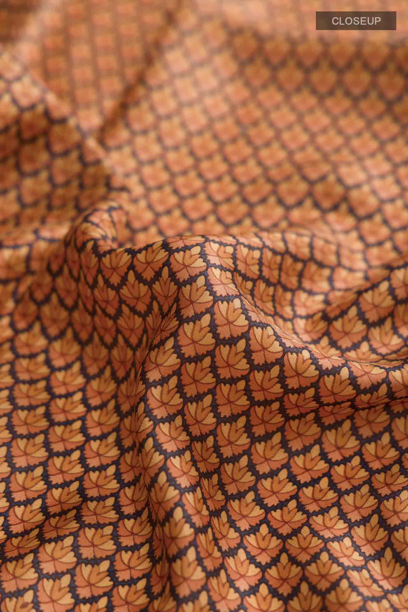 Grey with Orange Printed Silk Saree - Image 2