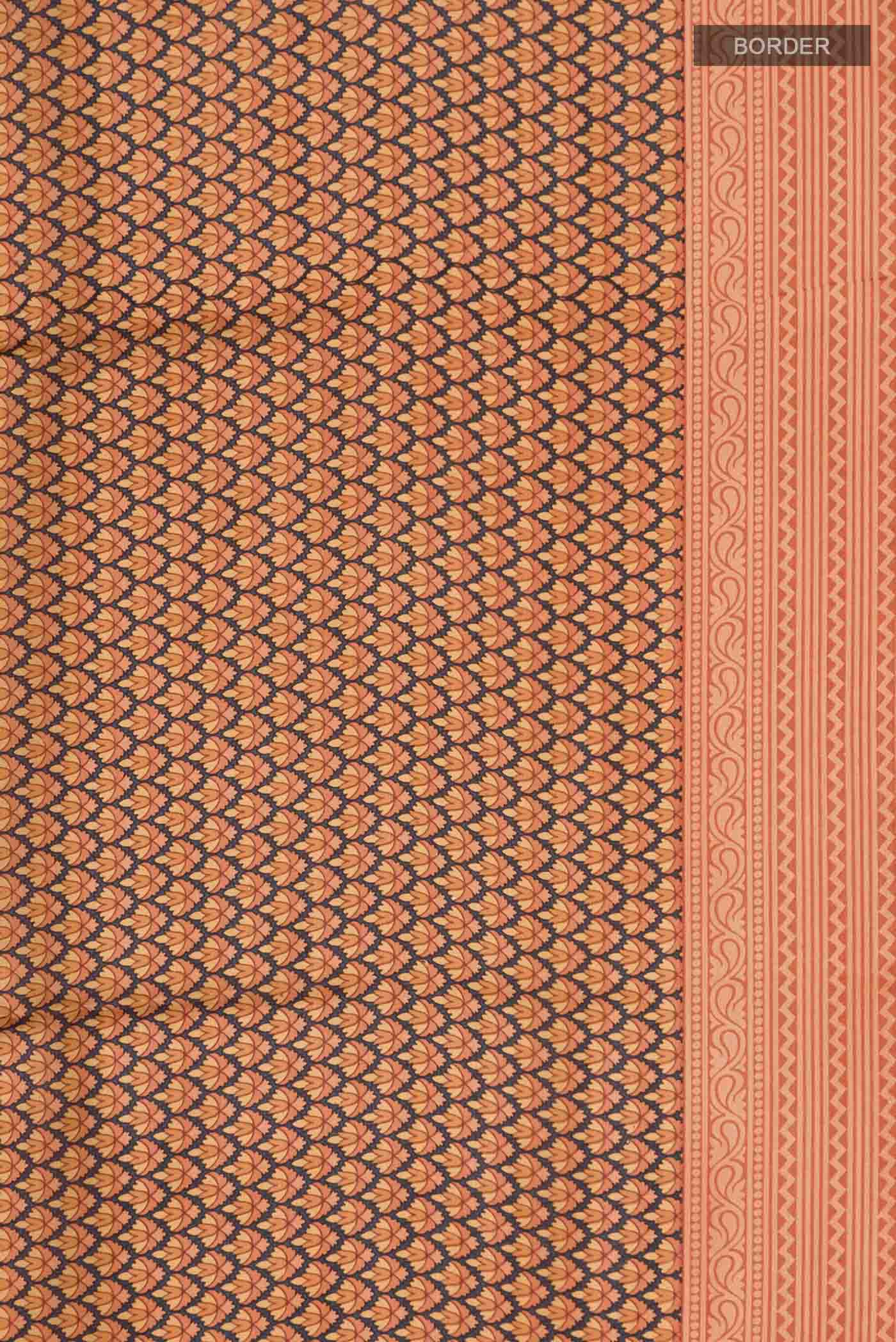 Grey with Orange Printed Silk Saree - Image 3