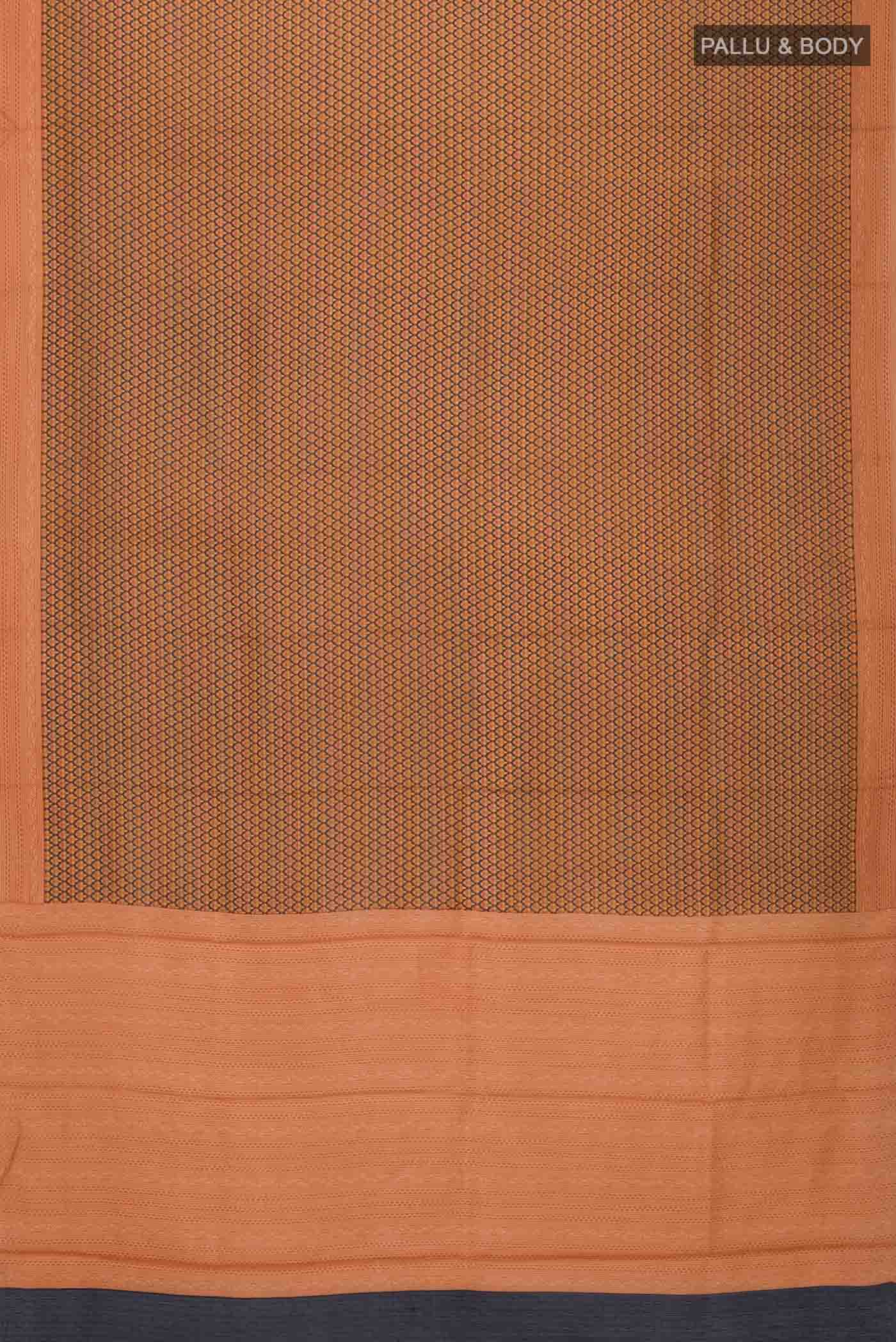 Grey with Orange Printed Silk Saree - Image 5