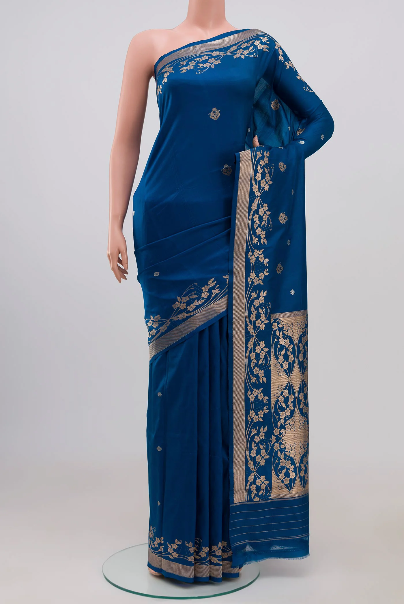 Gul- Teal Blue Banarasi Katan Silk Saree - Image 2