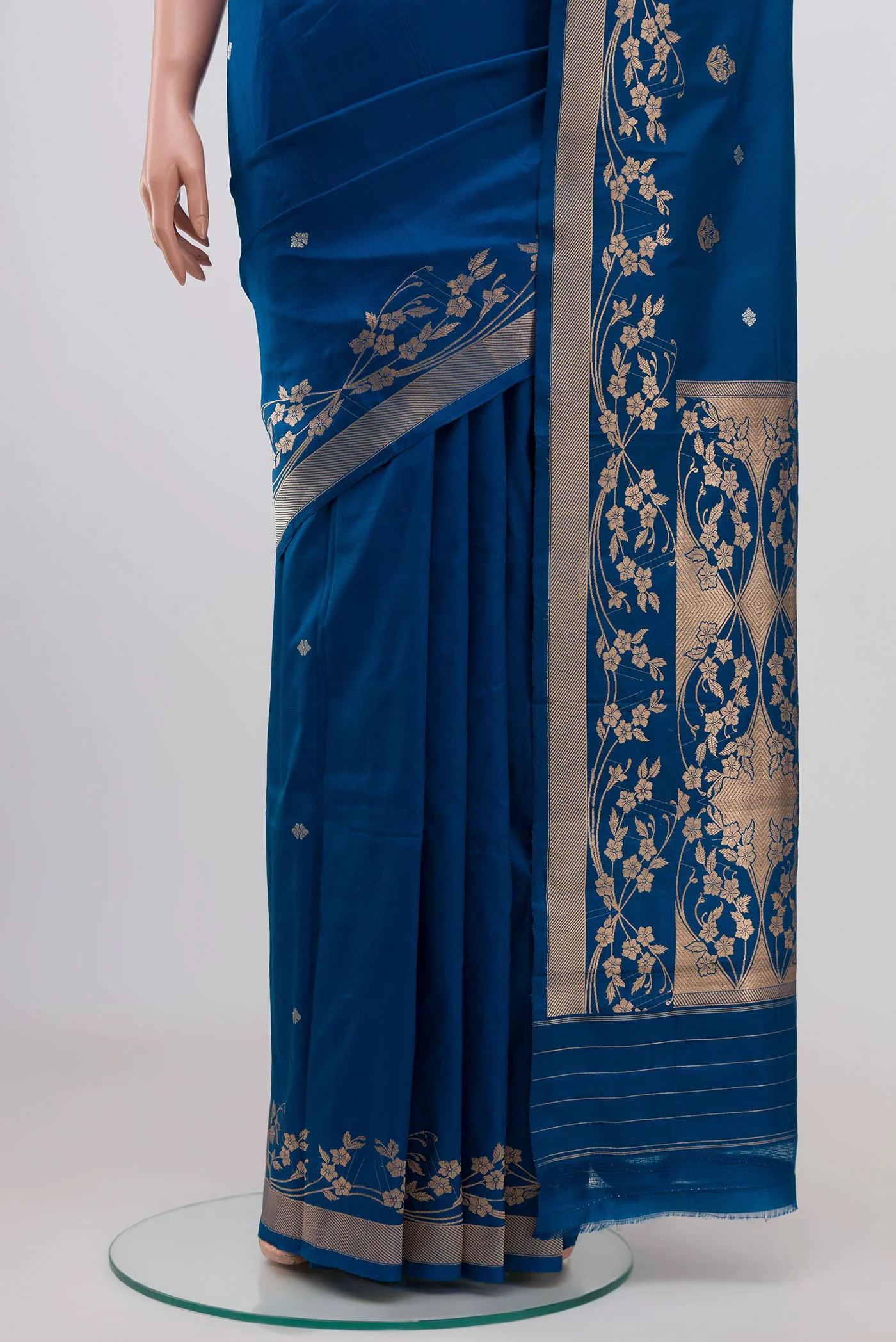 Gul- Teal Blue Banarasi Katan Silk Saree - Image 5