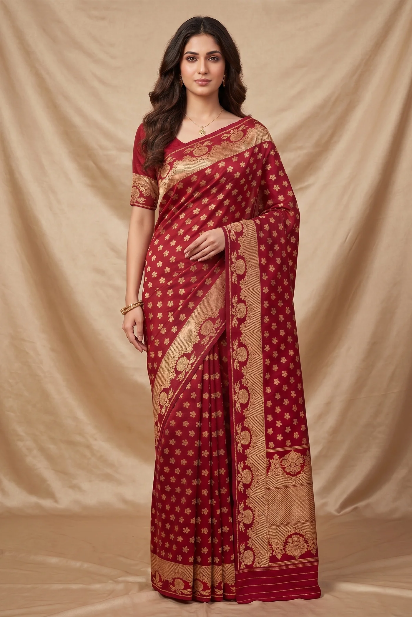 Gulal-Maroon Banarasi Katan Silk Saree