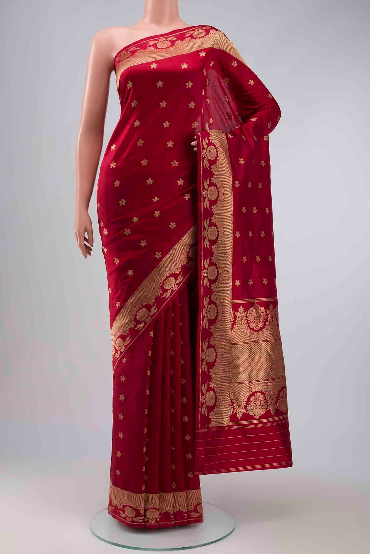 Gulal-Maroon Banarasi Katan Silk Saree - Image 2