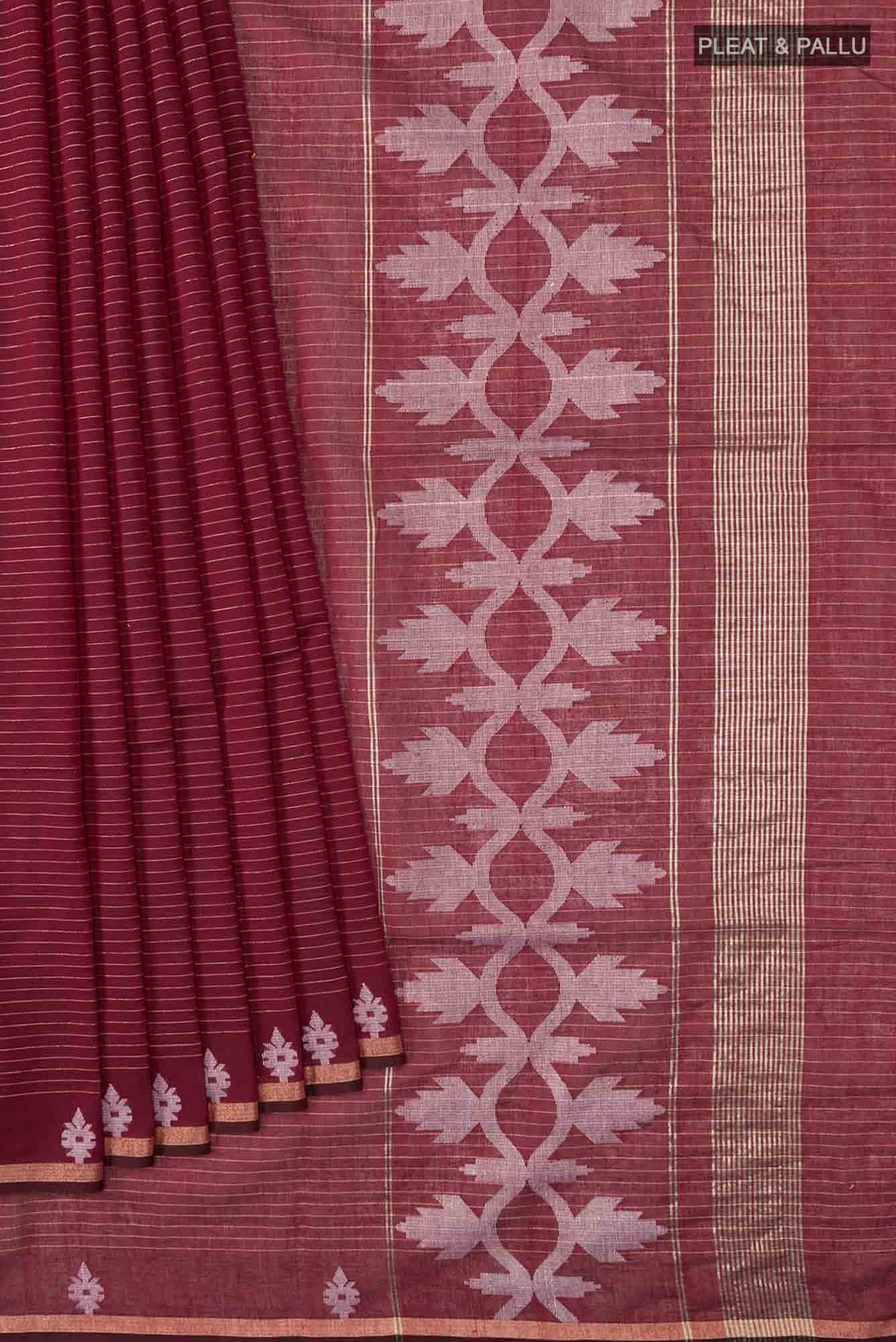 Haimanti-Maroon Bengal Cotton Saree - Image 2
