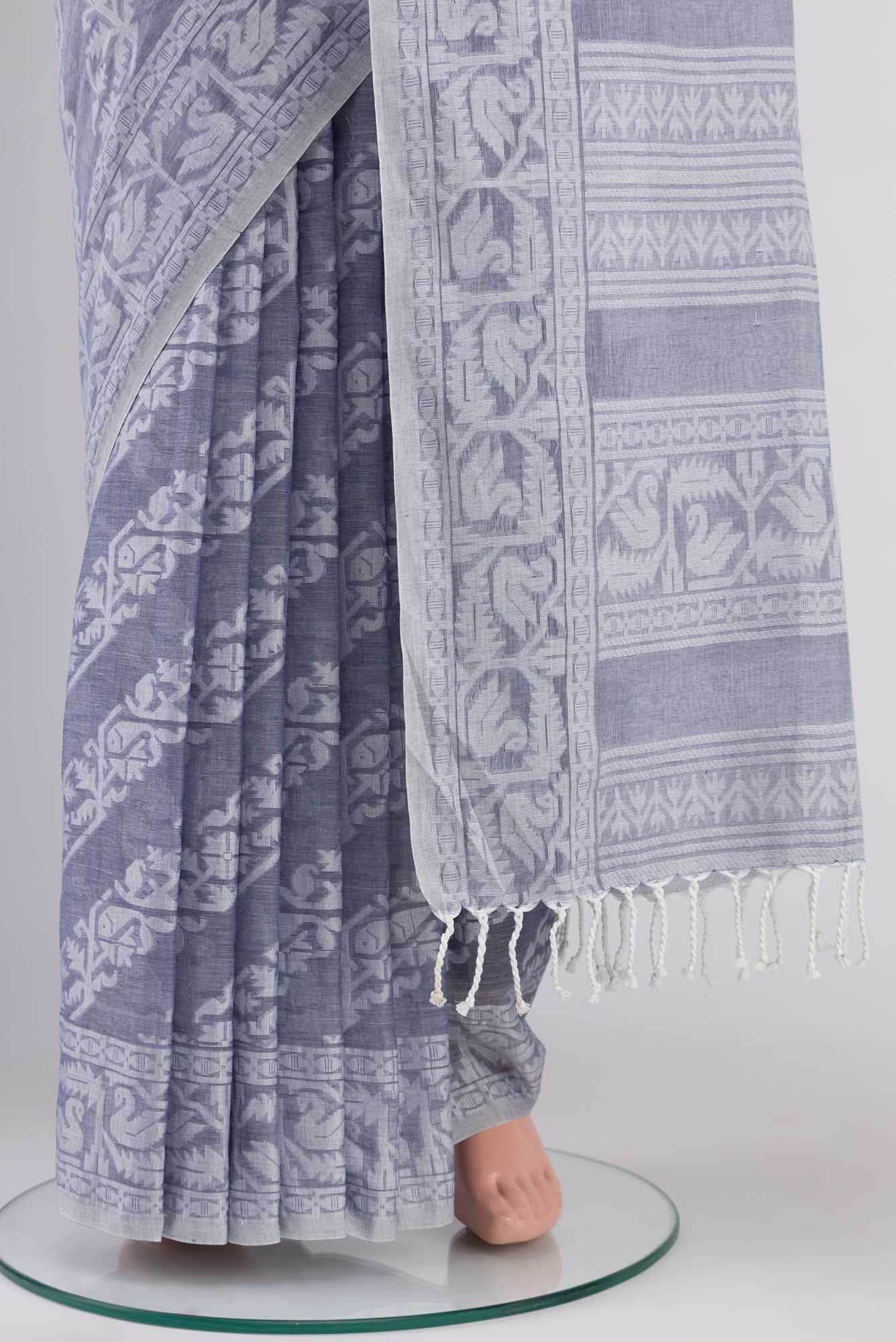 Hansika-Grey Bengal Cotton saree - Image 11