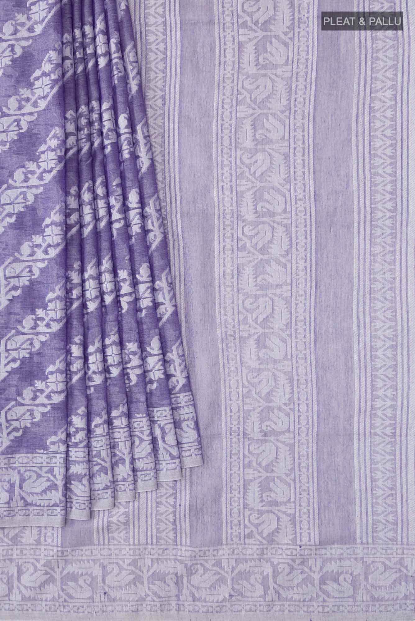 Hansika-Purple Bengal Cotton Saree - Image 2